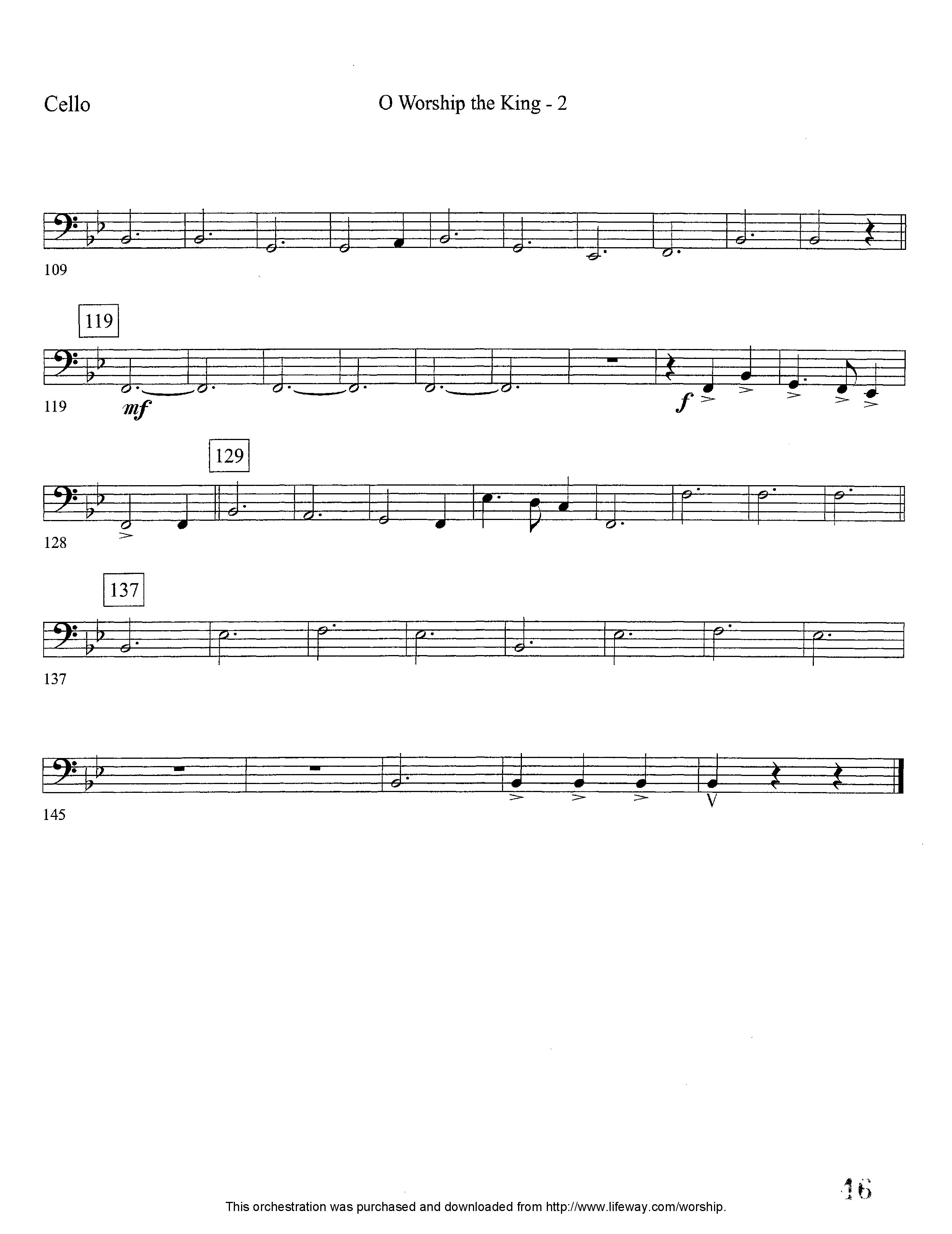 O Worship The King (Instrumental) Cello (Lifeway Worship / Arr. David Winkler)