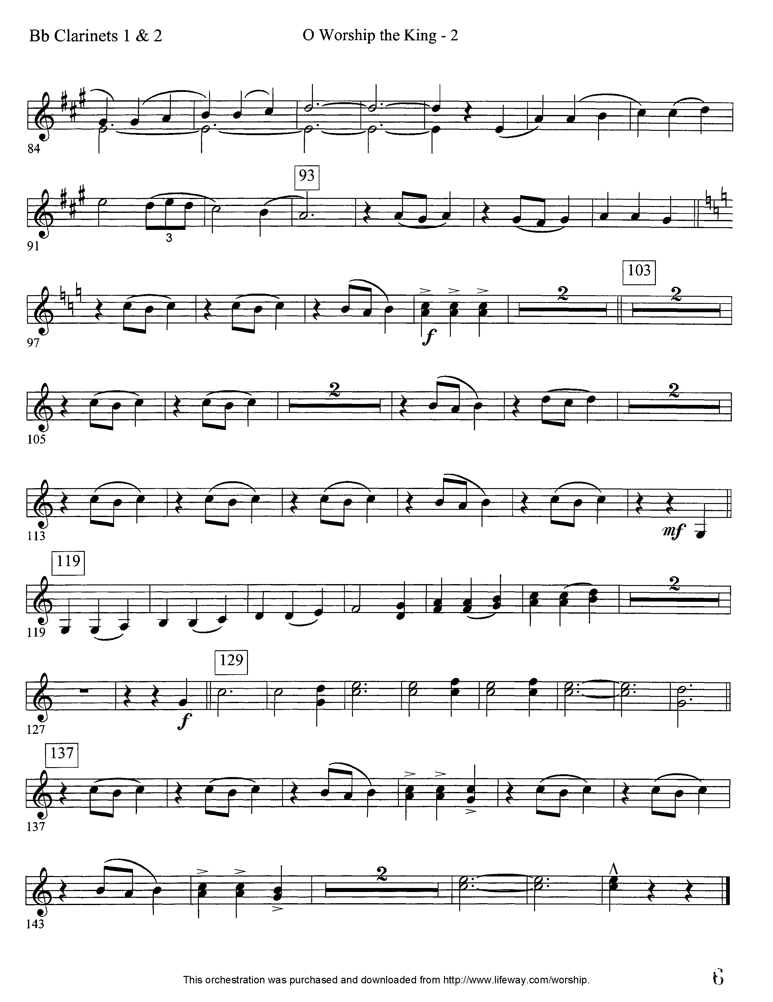 O Worship The King (Instrumental) Clarinet 1/2 (Lifeway Worship / Arr. David Winkler)