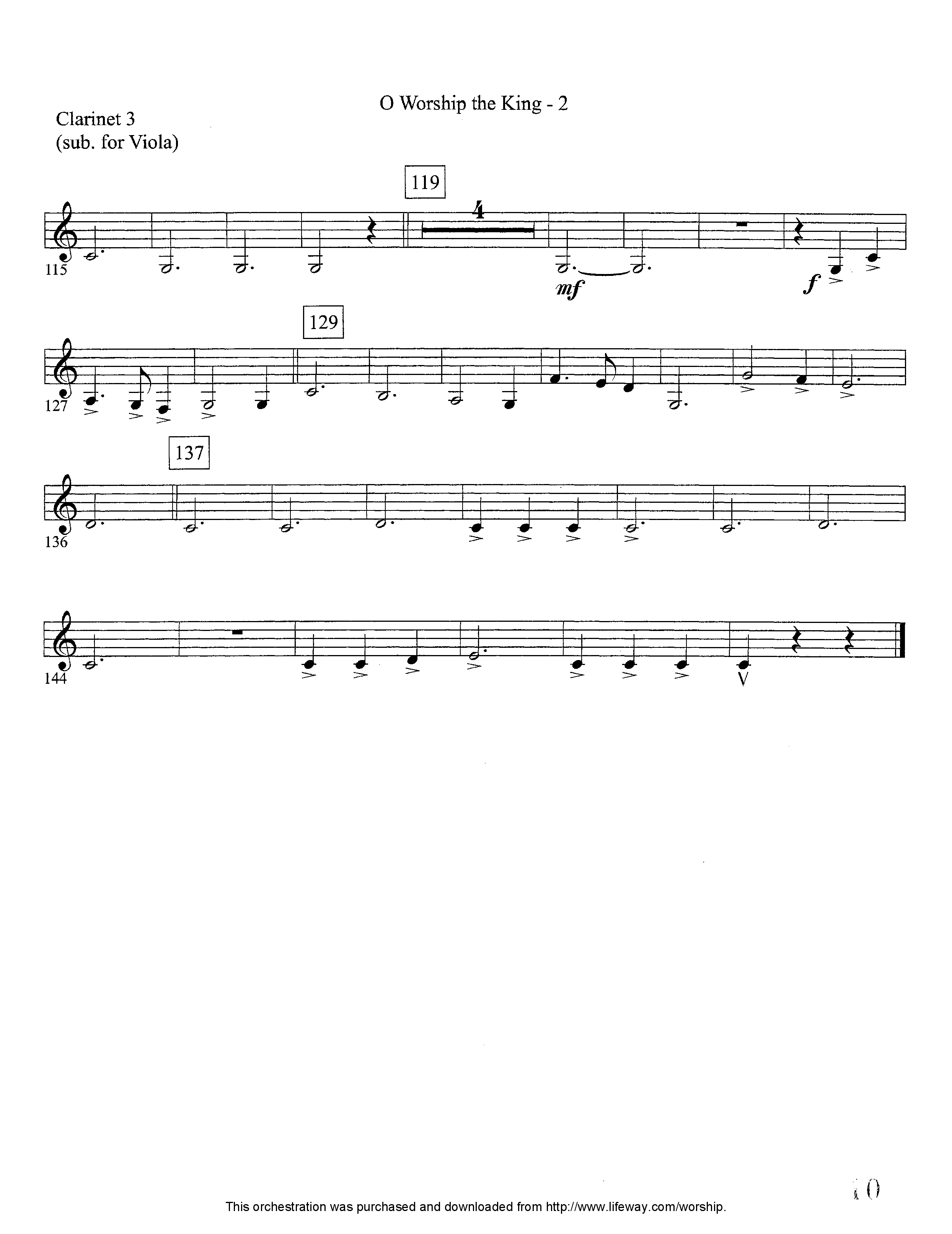 O Worship The King (Instrumental) Clarinet 3 (Lifeway Worship / Arr. David Winkler)