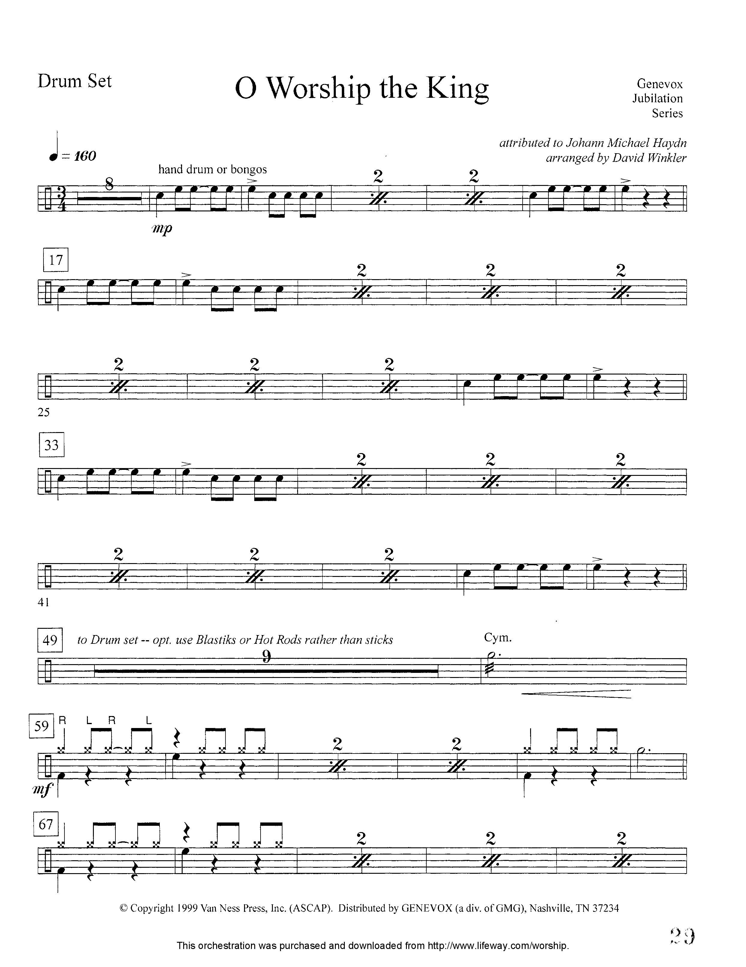 O Worship The King (Instrumental) Drum Set (Lifeway Worship / Arr. David Winkler)