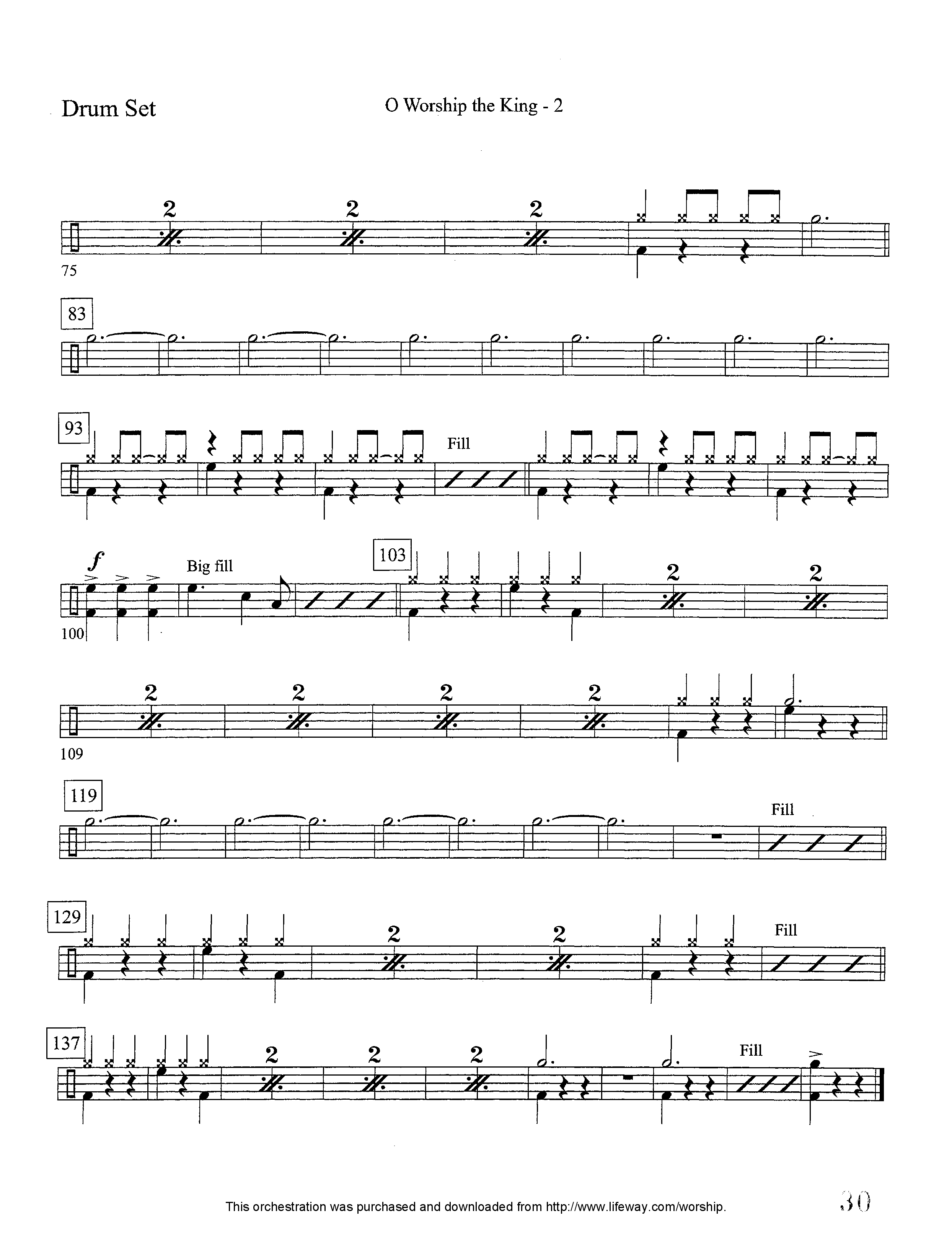 O Worship The King (Instrumental) Drum Set (Lifeway Worship / Arr. David Winkler)
