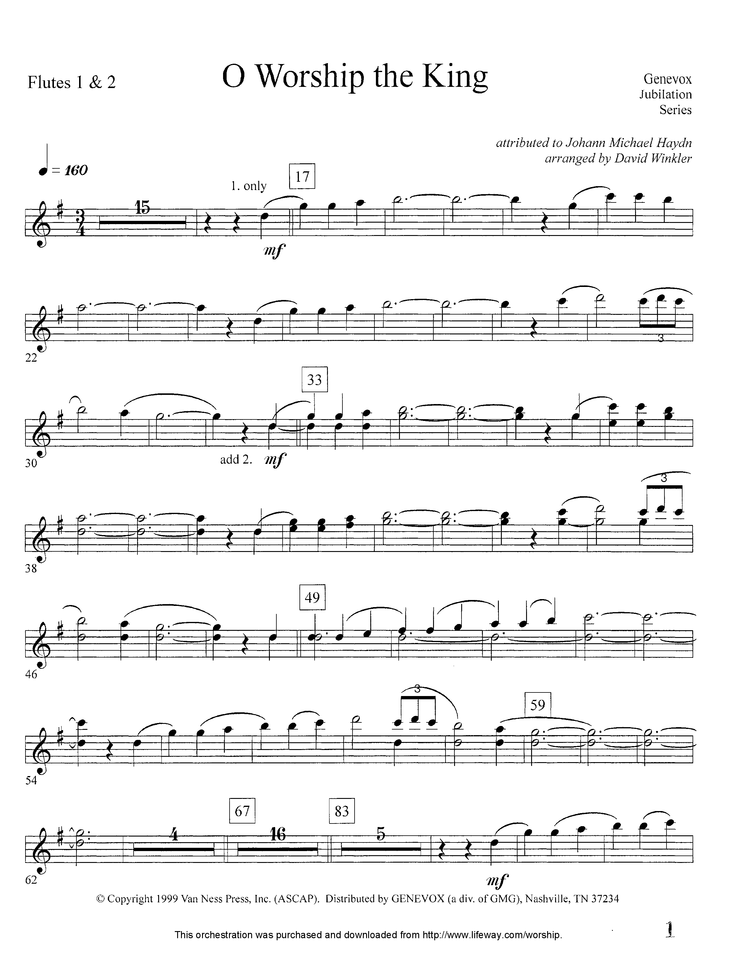 O Worship The King (Instrumental) Flute 1/2 (Lifeway Worship / Arr. David Winkler)