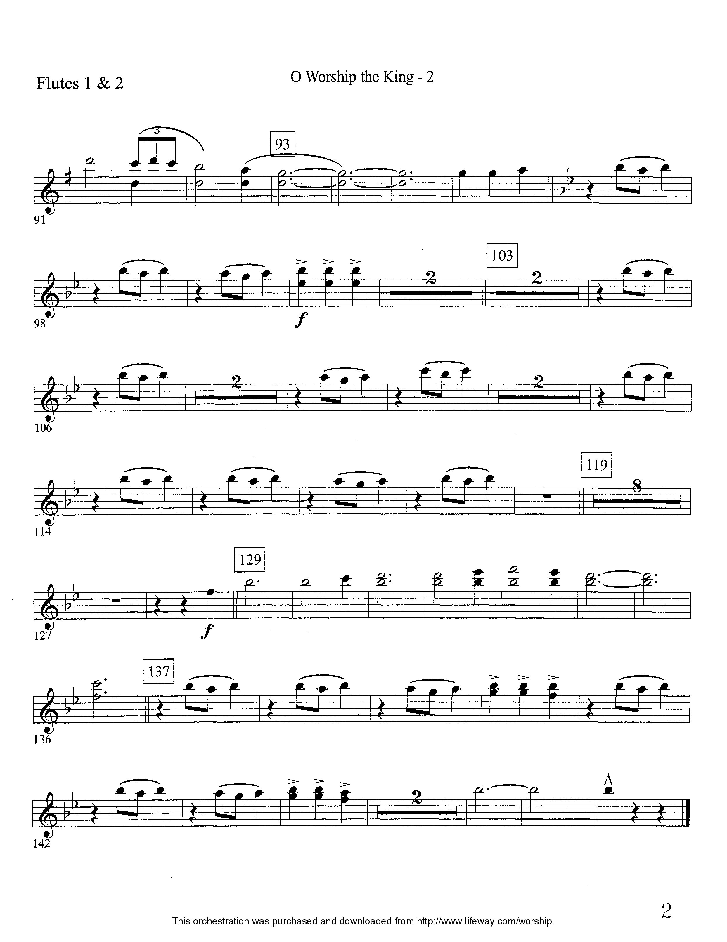 O Worship The King (Instrumental) Flute 1/2 (Lifeway Worship / Arr. David Winkler)