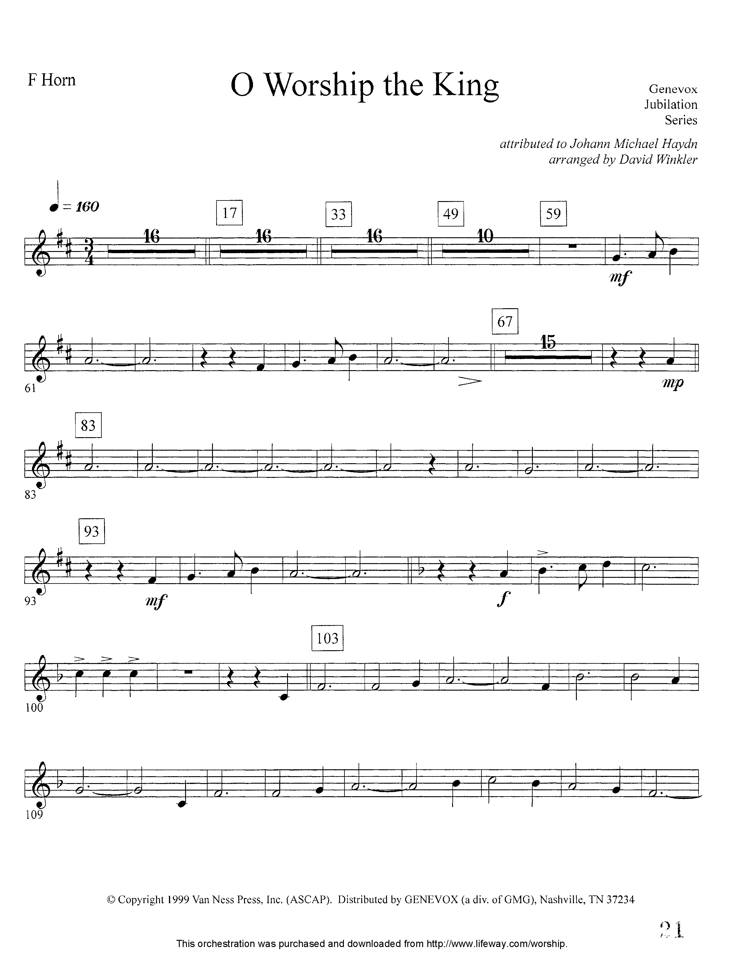 O Worship The King (Instrumental) French Horn (Lifeway Worship / Arr. David Winkler)