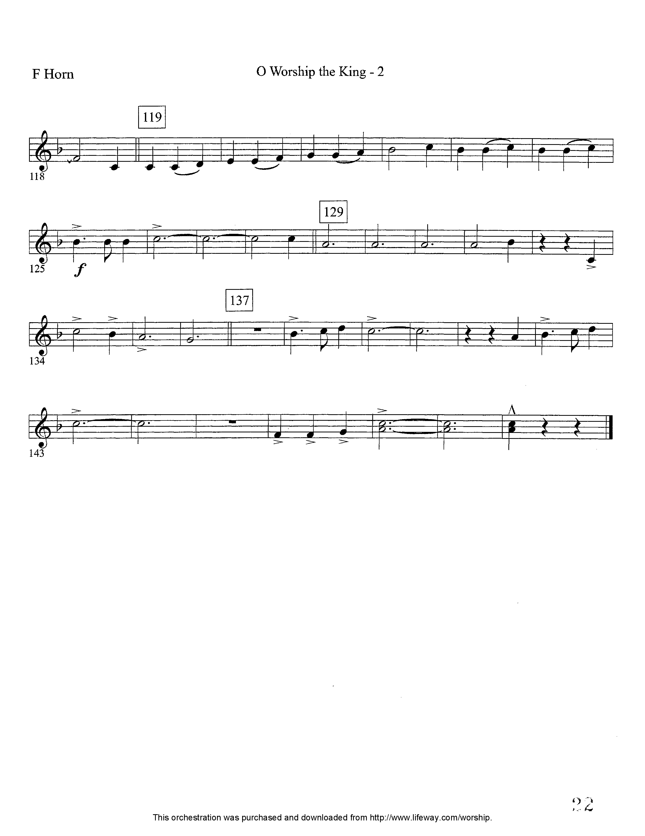 O Worship The King (Instrumental) French Horn (Lifeway Worship / Arr. David Winkler)