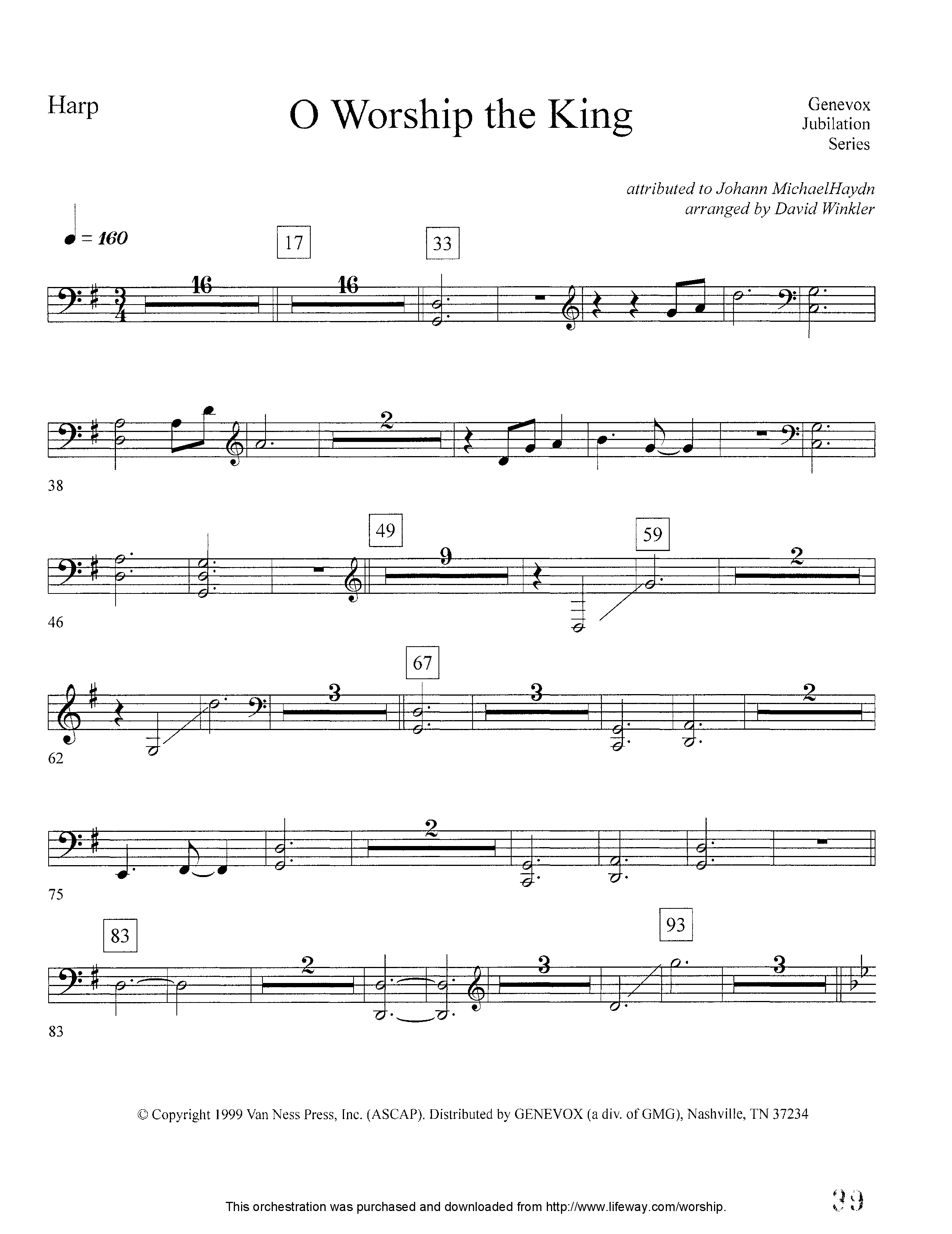 O Worship The King (Instrumental) Harp (Lifeway Worship / Arr. David Winkler)