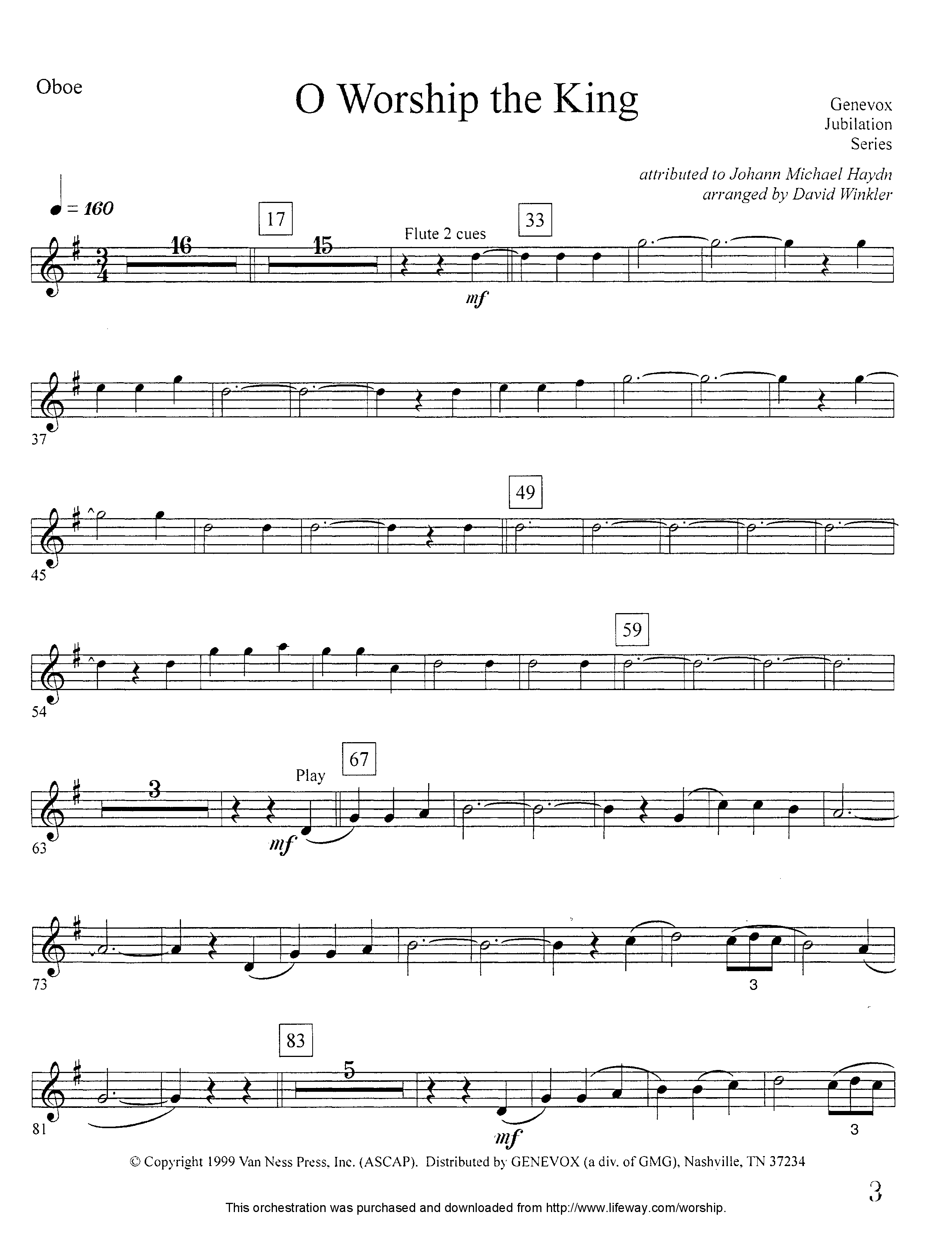 O Worship The King (Instrumental) Oboe (Lifeway Worship / Arr. David Winkler)