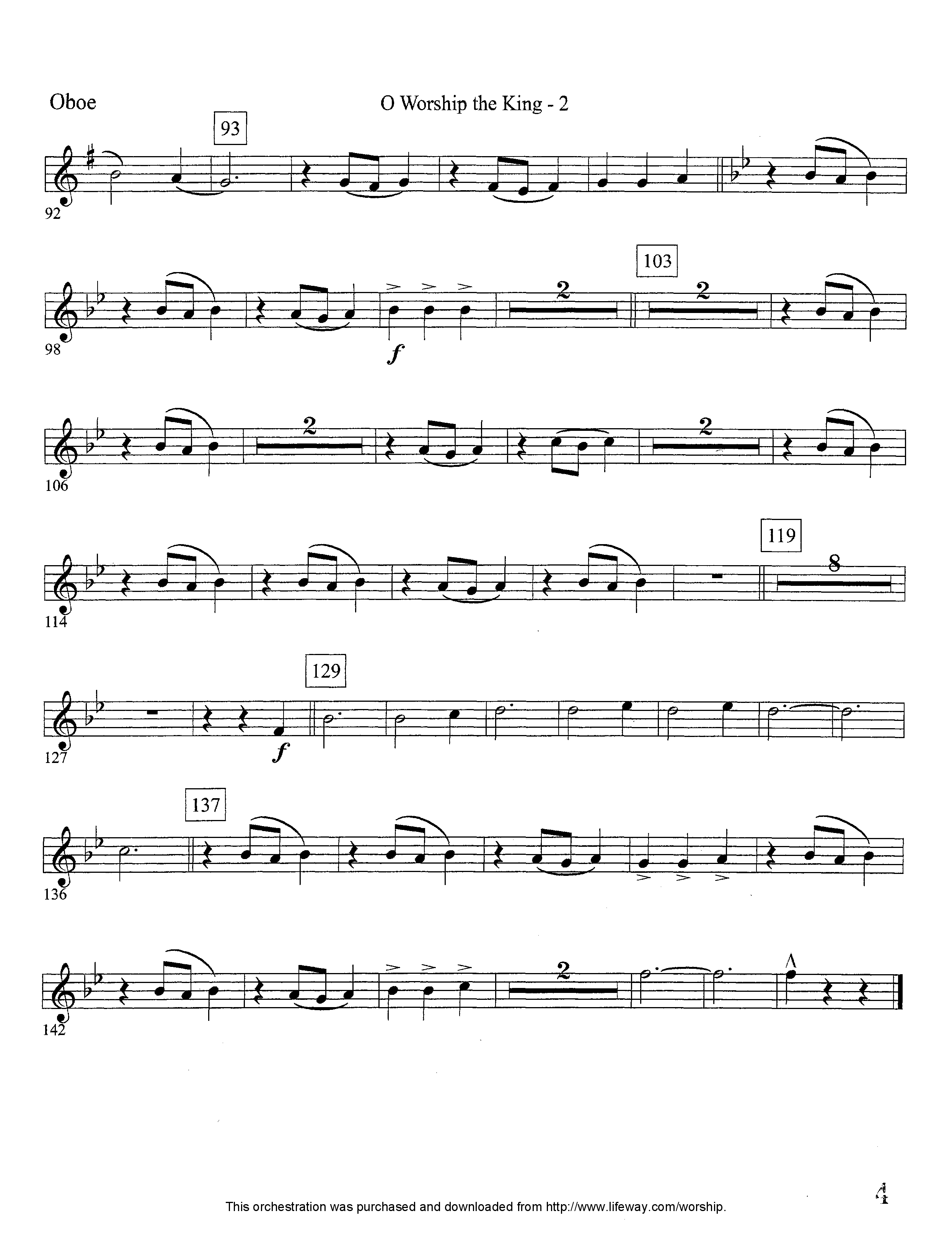 O Worship The King (Instrumental) Oboe (Lifeway Worship / Arr. David Winkler)