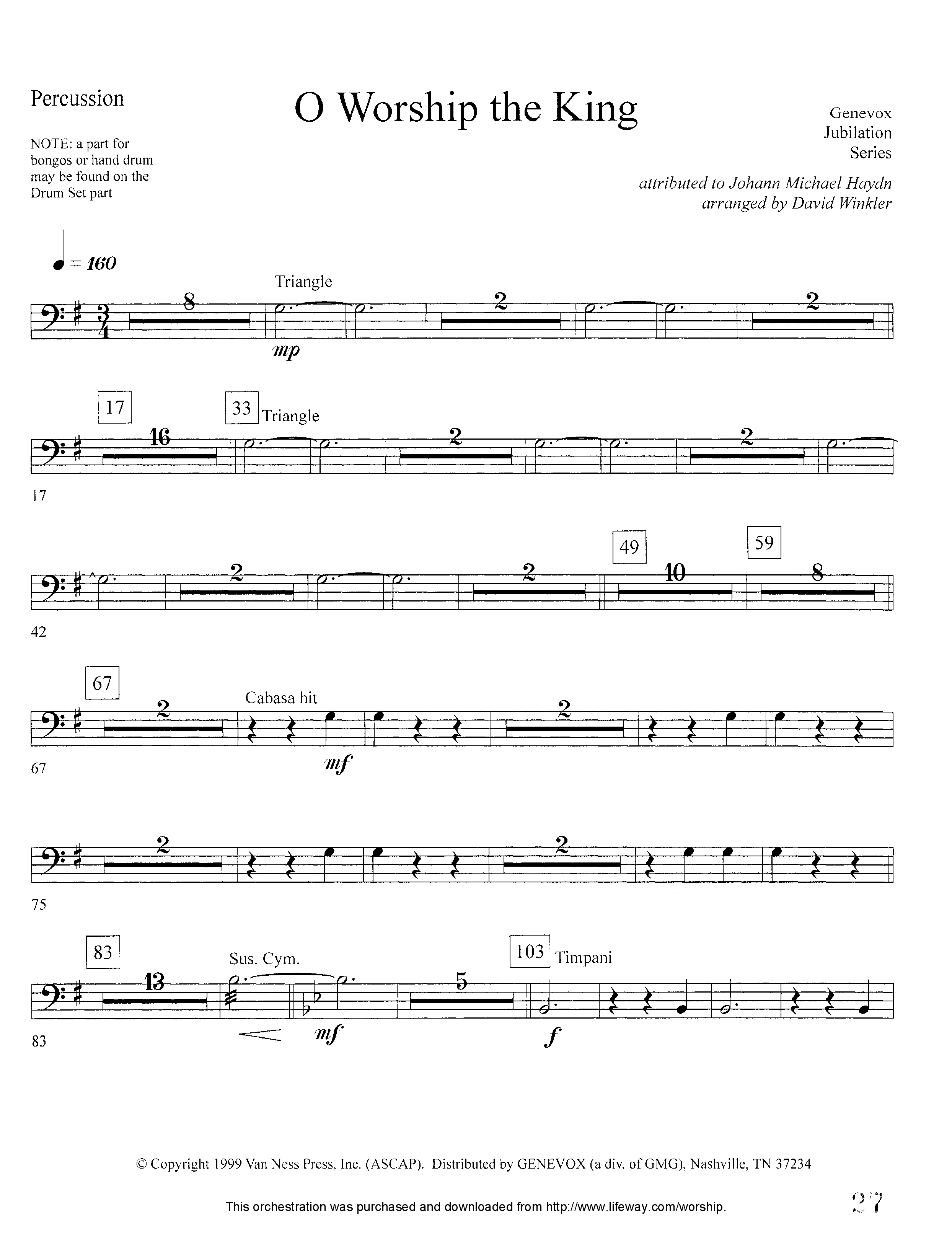 O Worship The King (Instrumental) Percussion (Lifeway Worship / Arr. David Winkler)