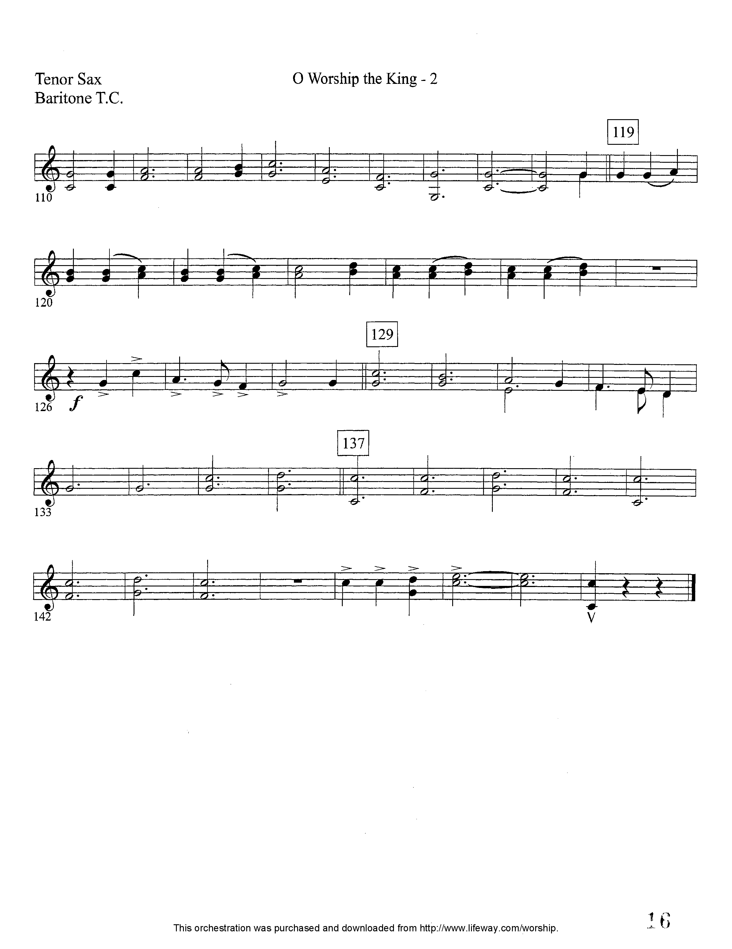O Worship The King (Instrumental) Tenor Sax/Baritone T.C. (Lifeway Worship / Arr. David Winkler)