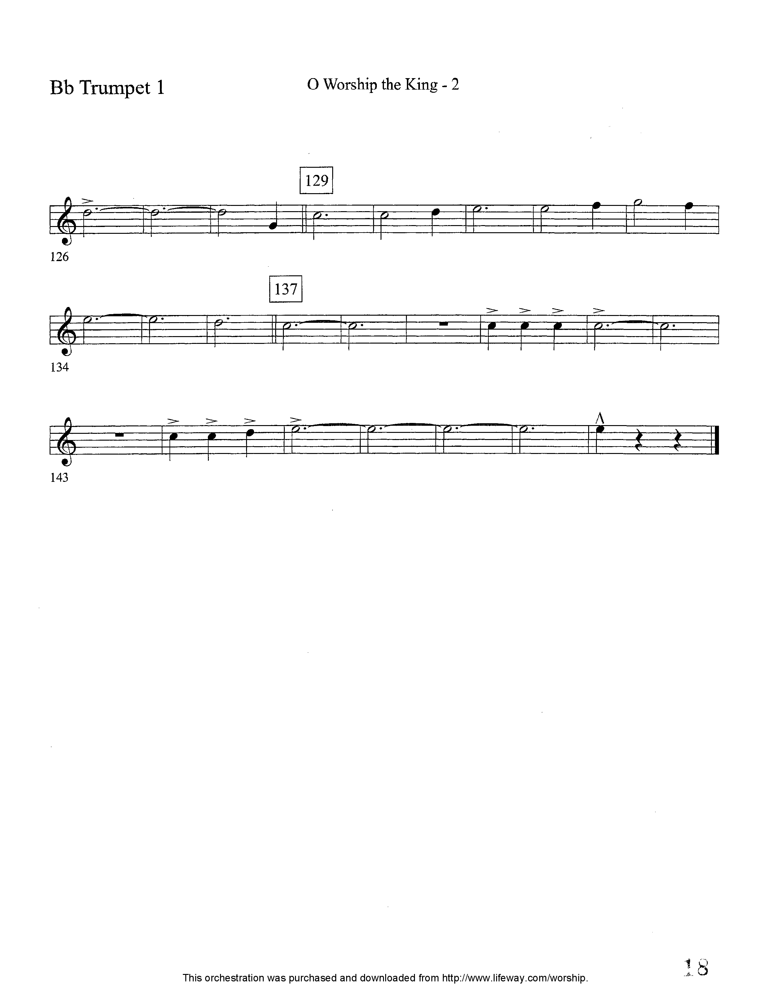 O Worship The King (Instrumental) Trumpet 1 (Lifeway Worship / Arr. David Winkler)