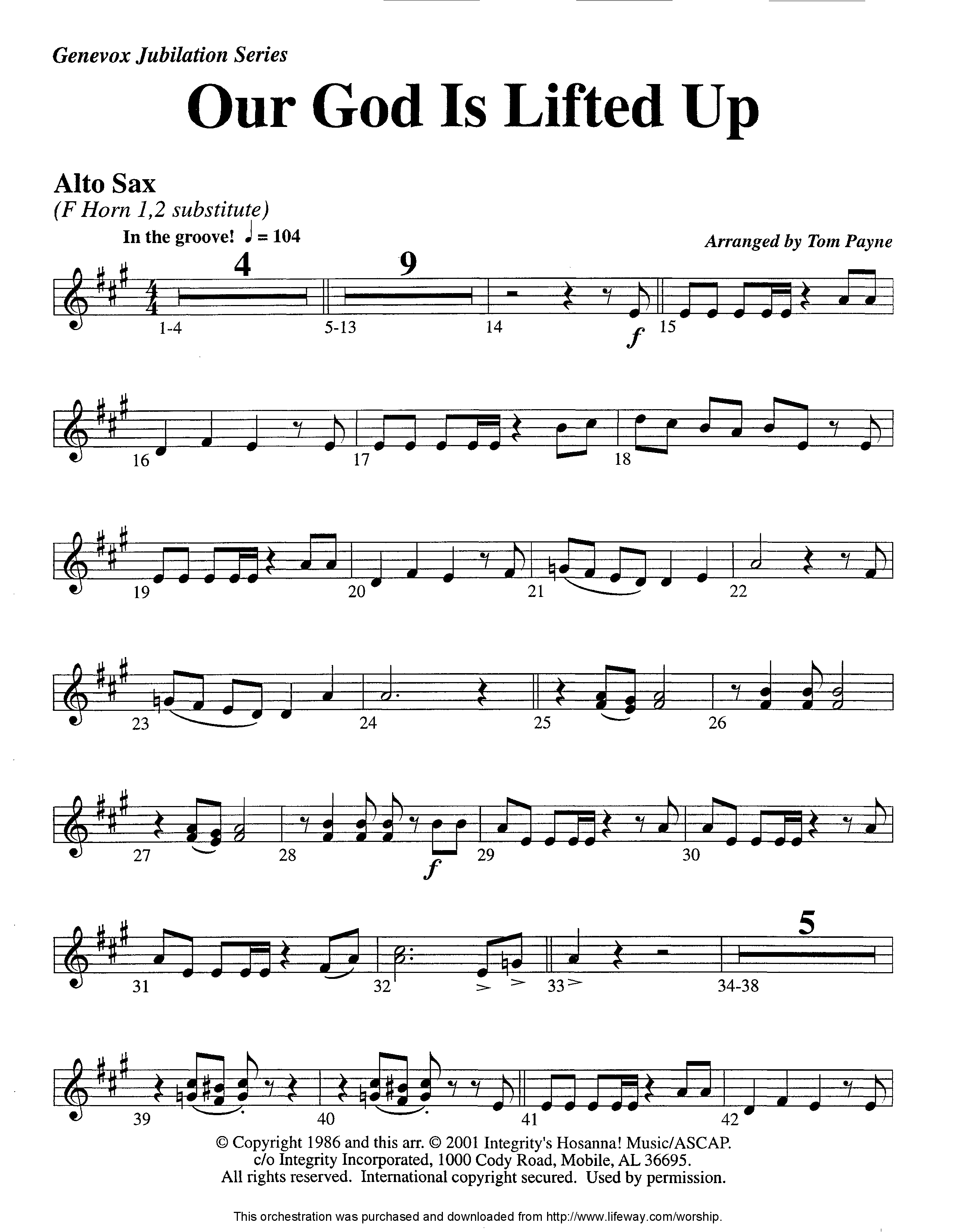 Our God Is Lifted Up (Instrumental) Alto Sax (Lifeway Worship / Arr. Tom Payne)