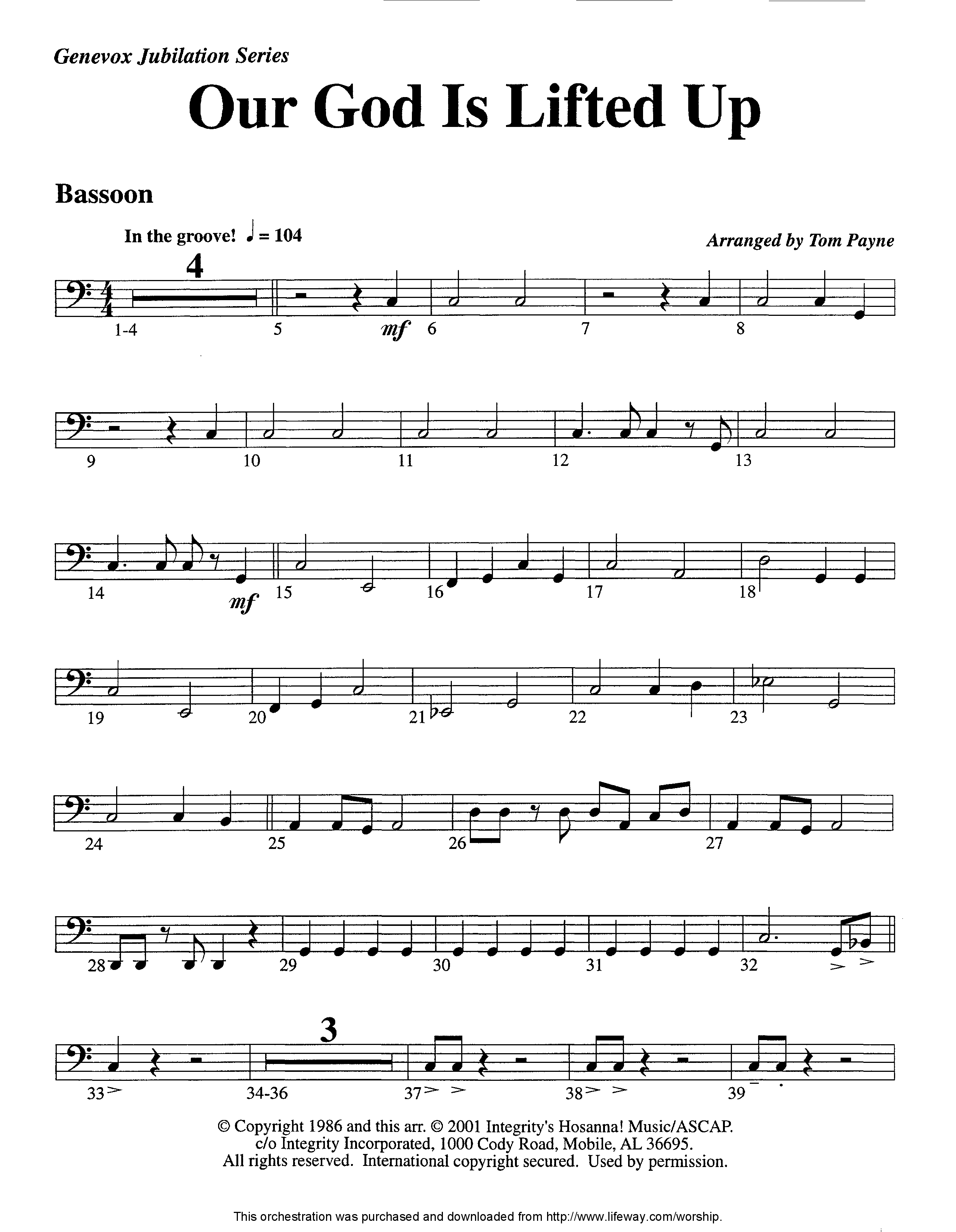 Our God Is Lifted Up (Instrumental) Bassoon (Lifeway Worship / Arr. Tom Payne)