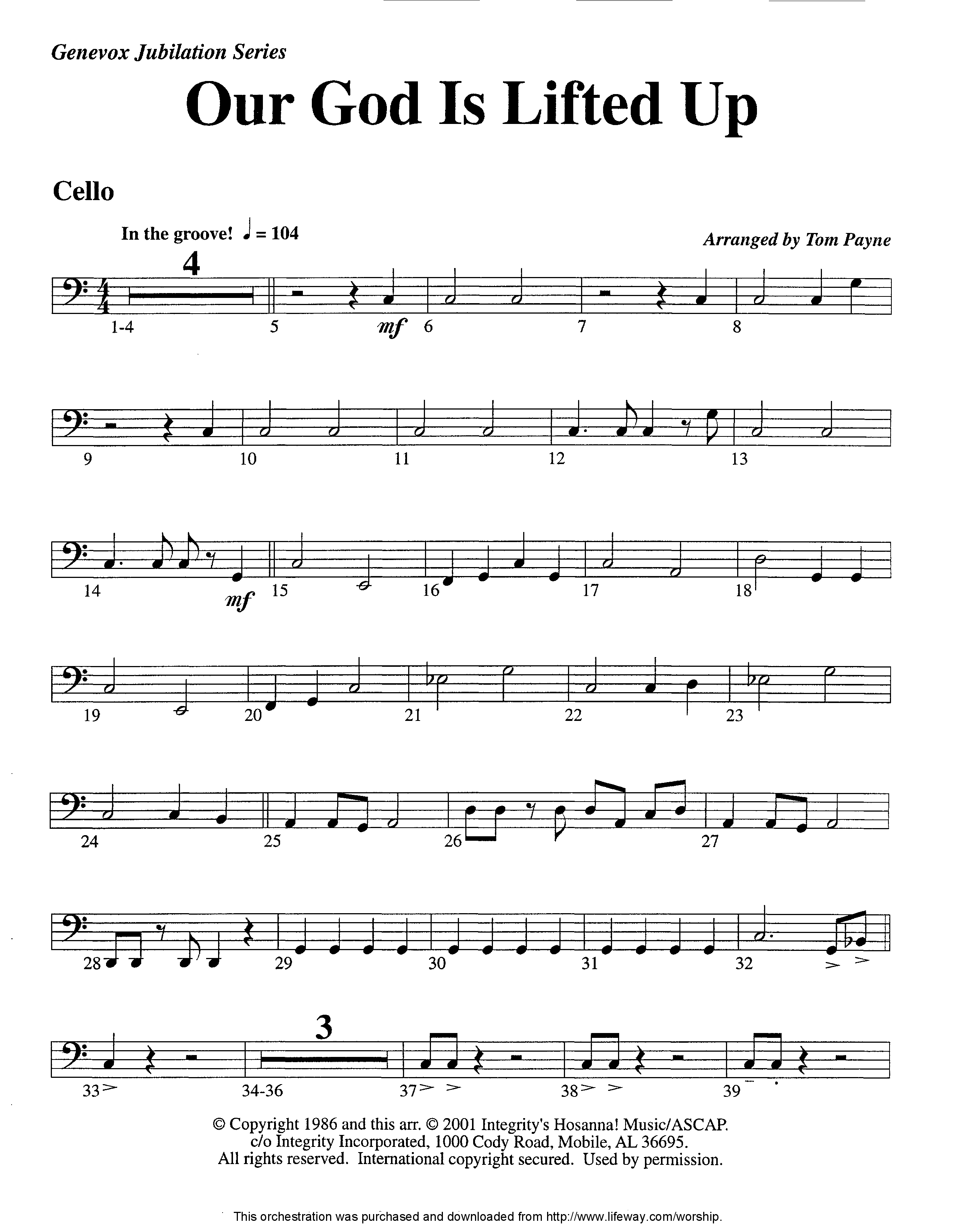 Our God Is Lifted Up (Instrumental) Cello (Lifeway Worship / Arr. Tom Payne)