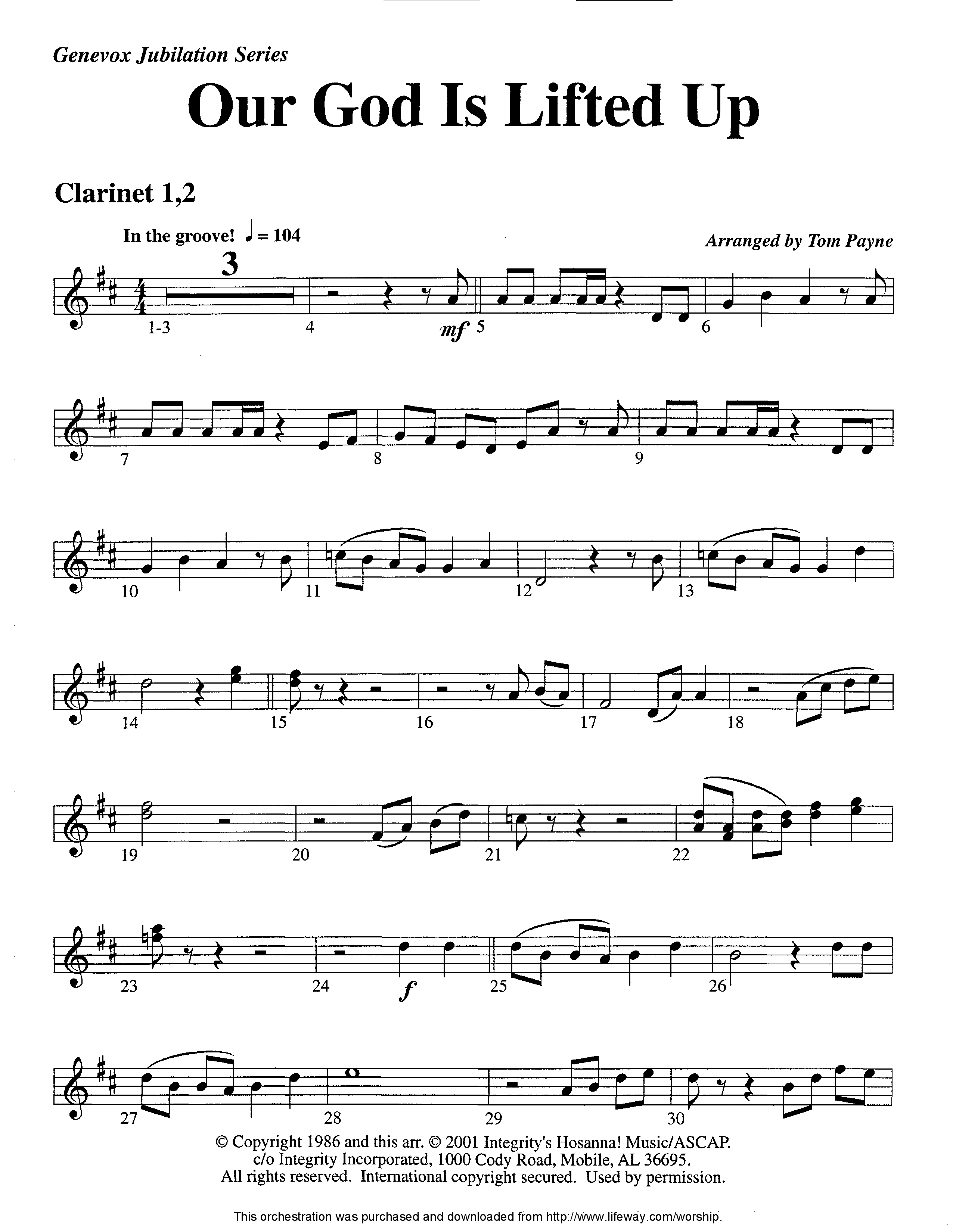 Our God Is Lifted Up (Instrumental) Clarinet 1/2 (Lifeway Worship / Arr. Tom Payne)