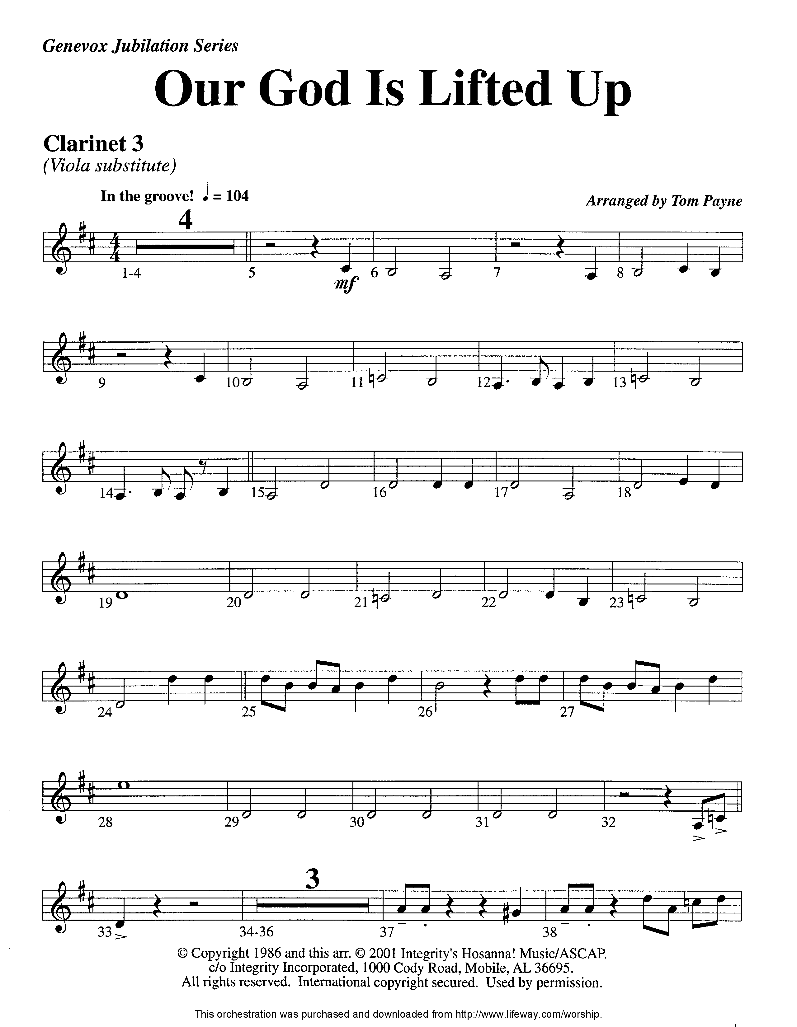 Our God Is Lifted Up (Instrumental) Clarinet 3 (Lifeway Worship / Arr. Tom Payne)