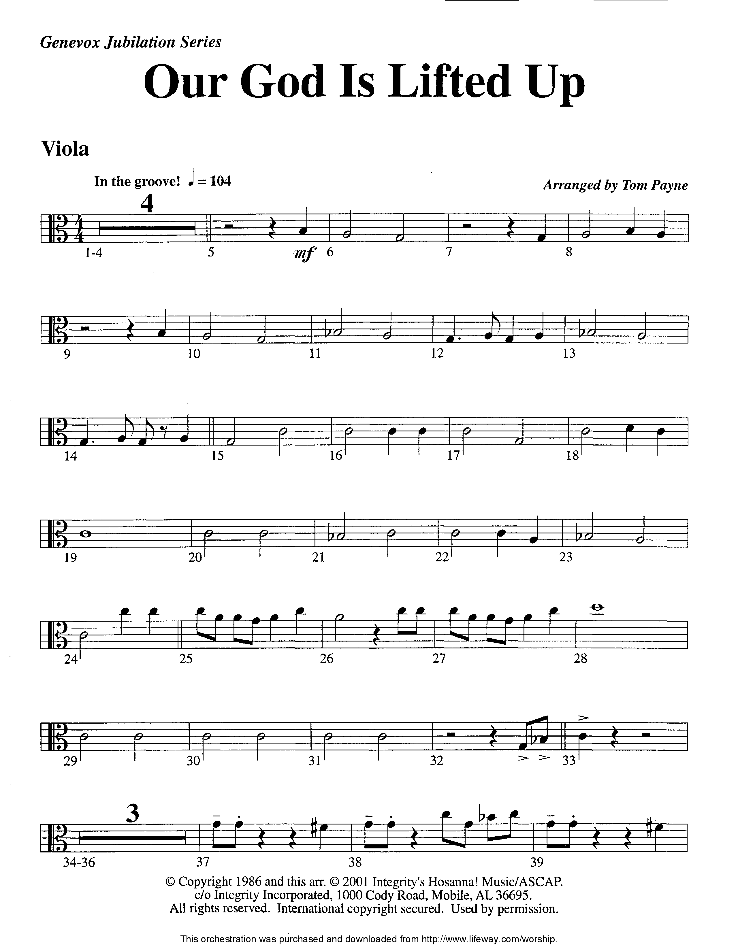 Our God Is Lifted Up (Instrumental) Viola (Lifeway Worship / Arr. Tom Payne)