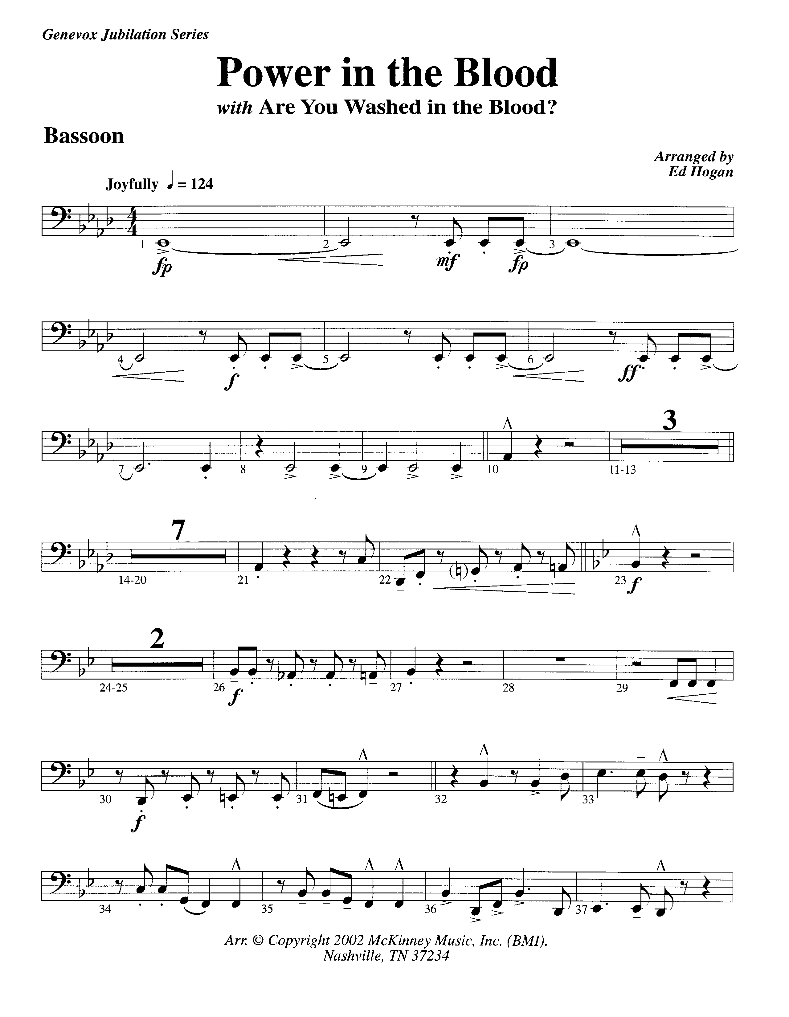 Power In The Blood (with Are You Washed In The Blood) (Instrumental) Bassoon (Lifeway Worship / Arr. Ed Hogan)