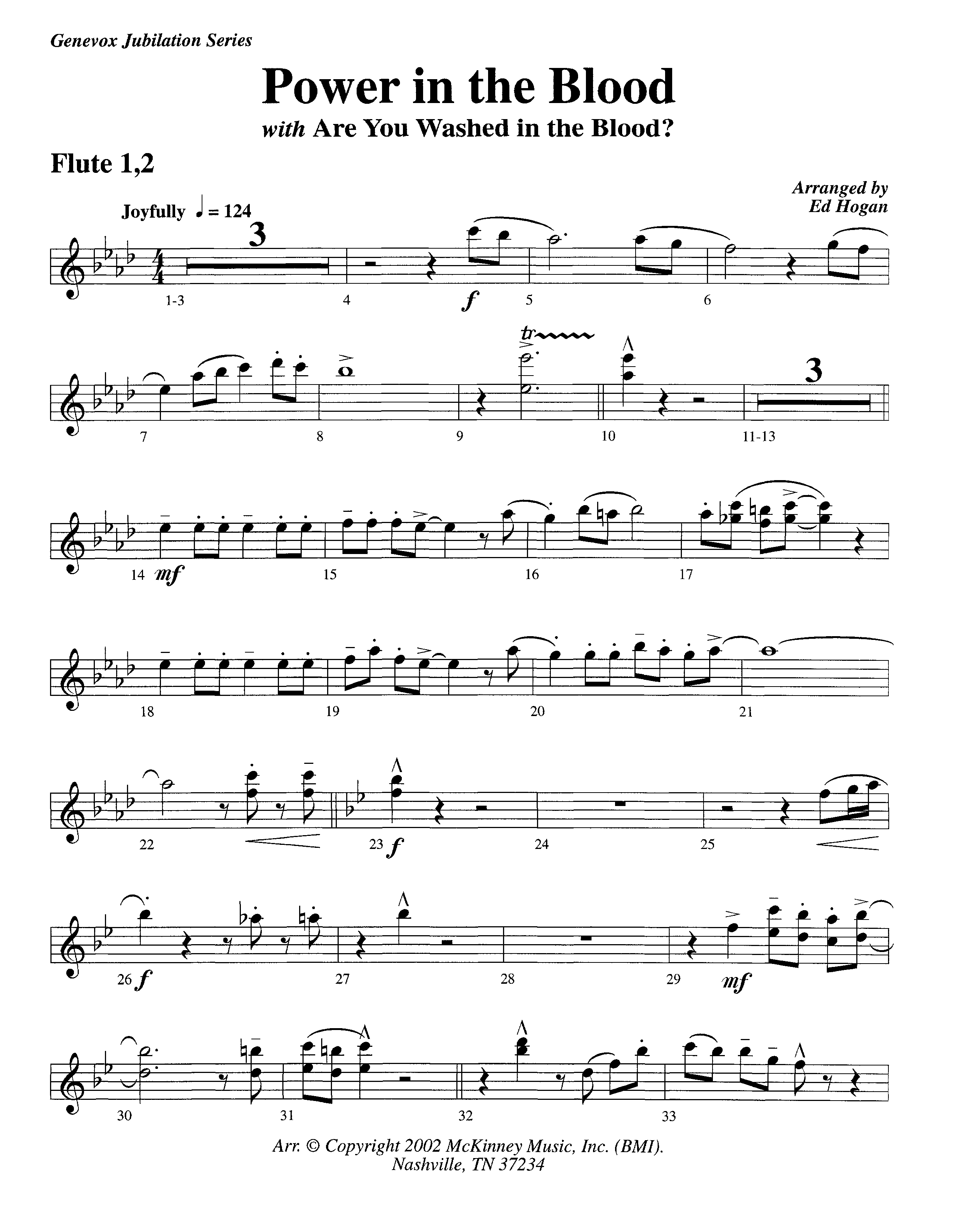 Power In The Blood (with Are You Washed In The Blood) (Instrumental) Flute 1/2 (Lifeway Worship / Arr. Ed Hogan)