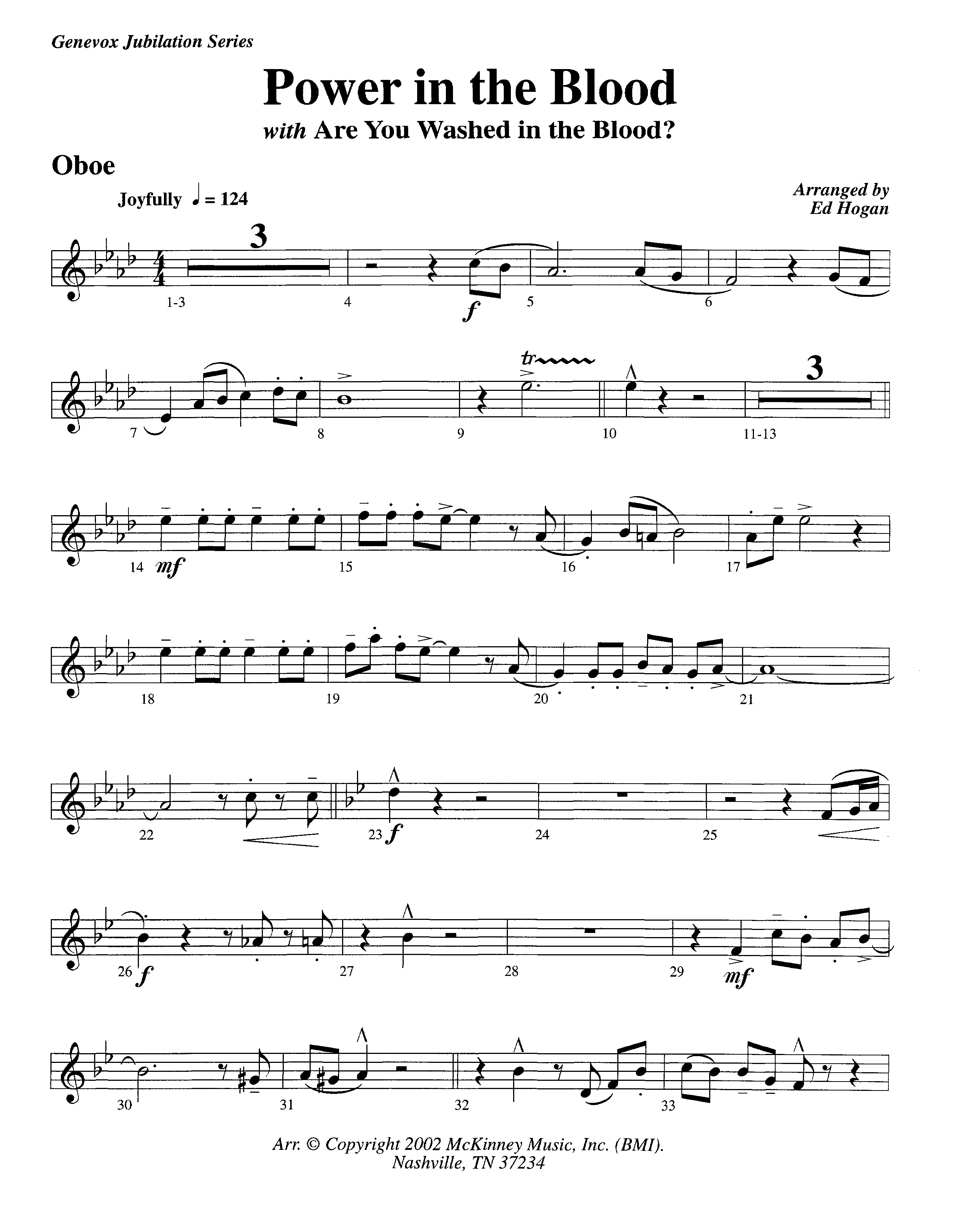 Power In The Blood (with Are You Washed In The Blood) (Instrumental) Oboe (Lifeway Worship / Arr. Ed Hogan)