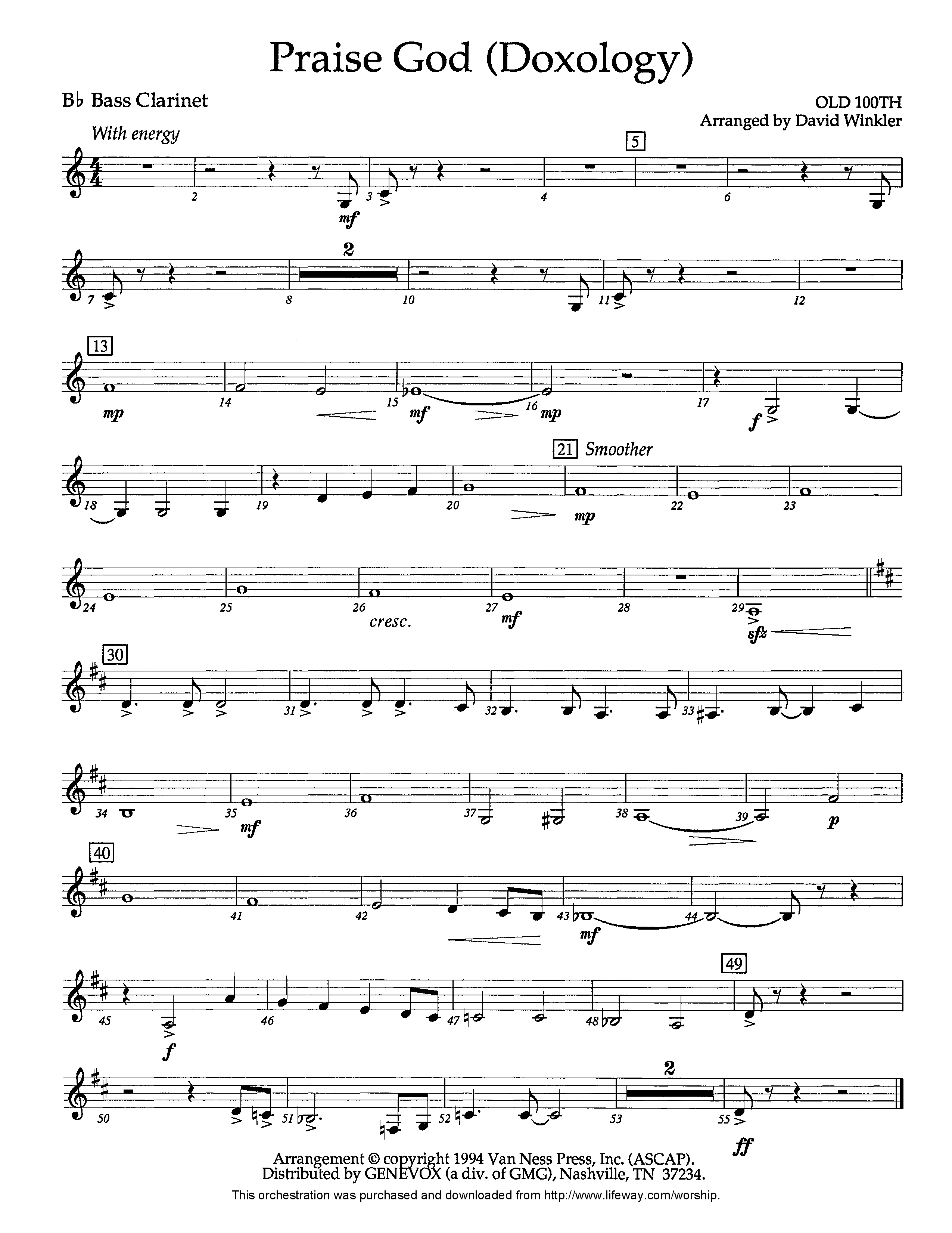 Praise God (Doxology) (Instrumental) Bass Clarinet (Lifeway Worship / Arr. David Winkler)