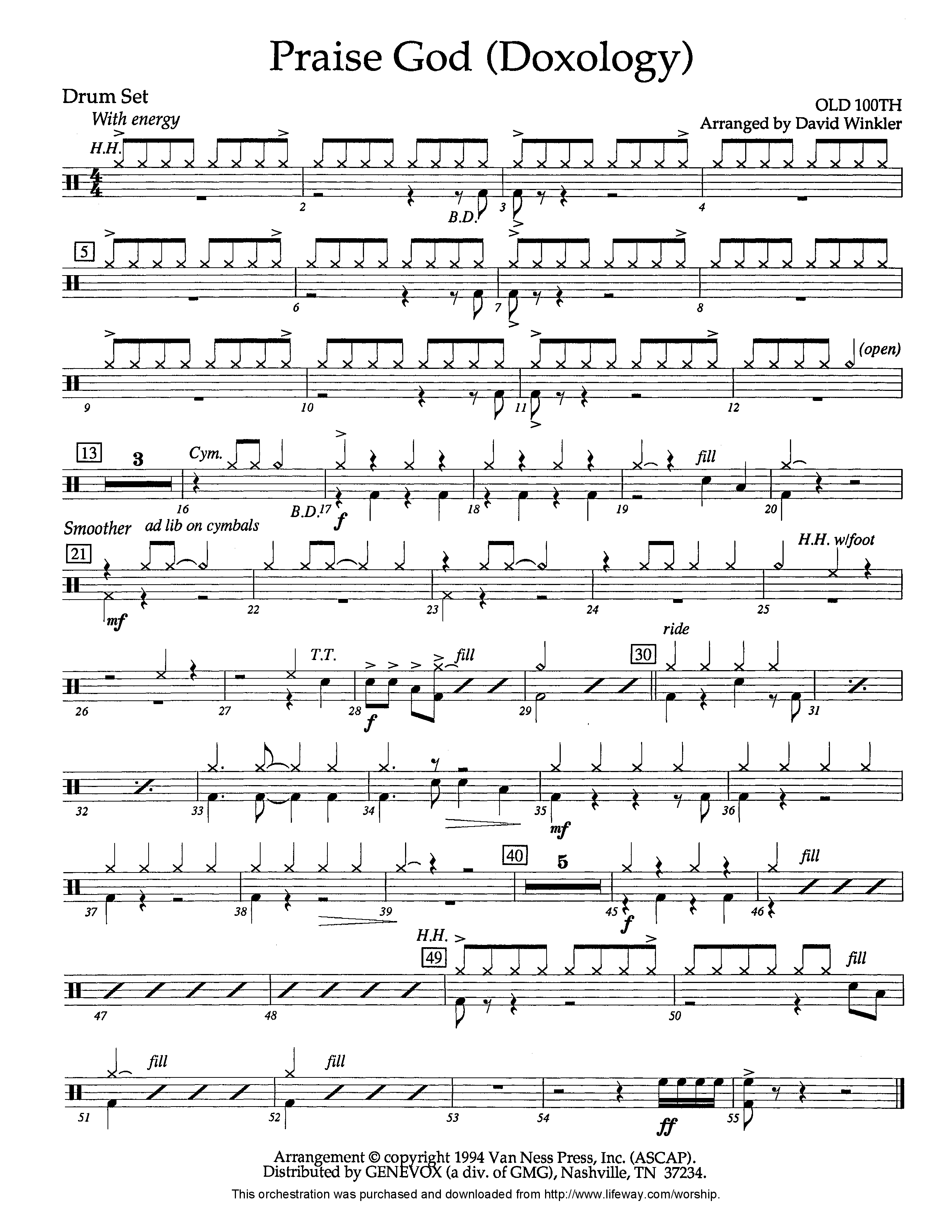 Praise God (Doxology) (Instrumental) Drum Set (Lifeway Worship / Arr. David Winkler)