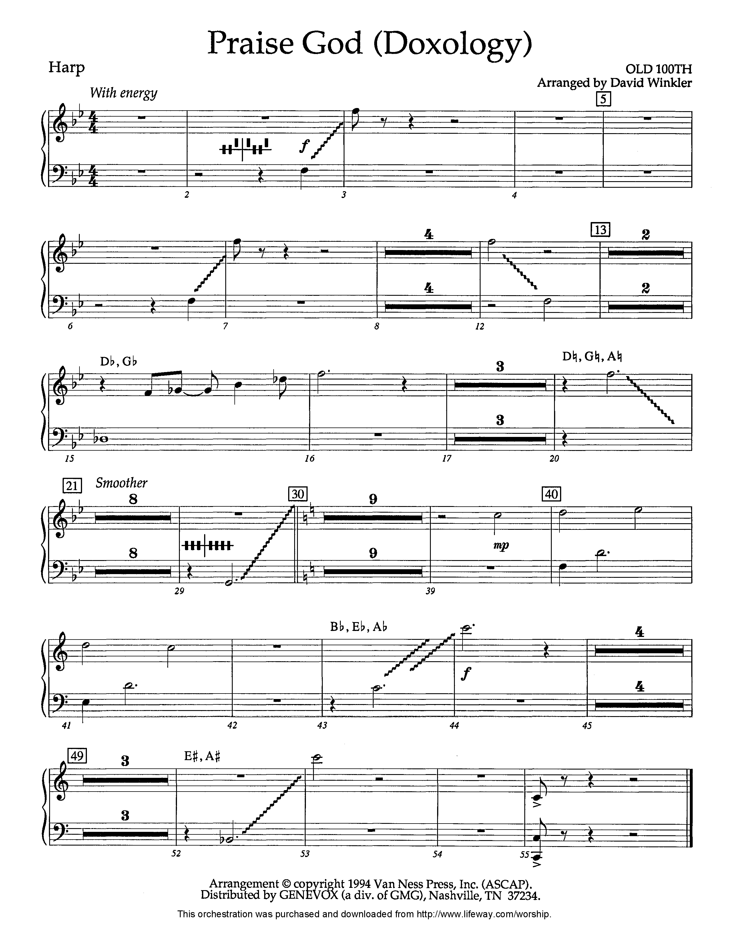 Praise God (Doxology) (Instrumental) Harp (Lifeway Worship / Arr. David Winkler)