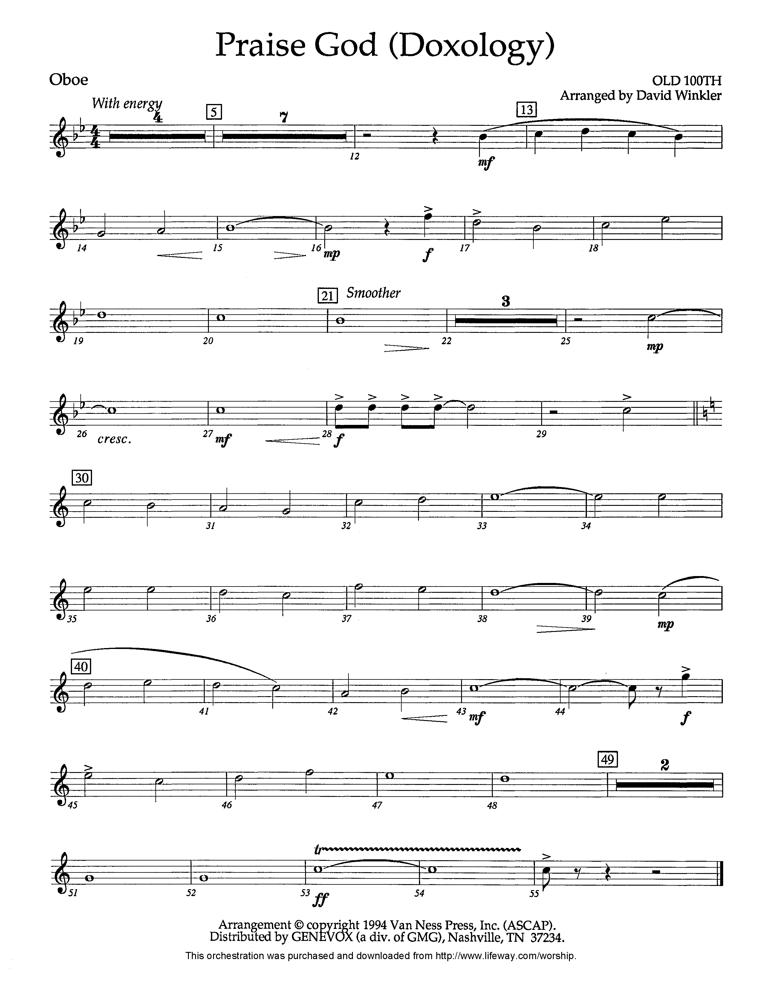 Praise God (Doxology) (Instrumental) Oboe (Lifeway Worship / Arr. David Winkler)