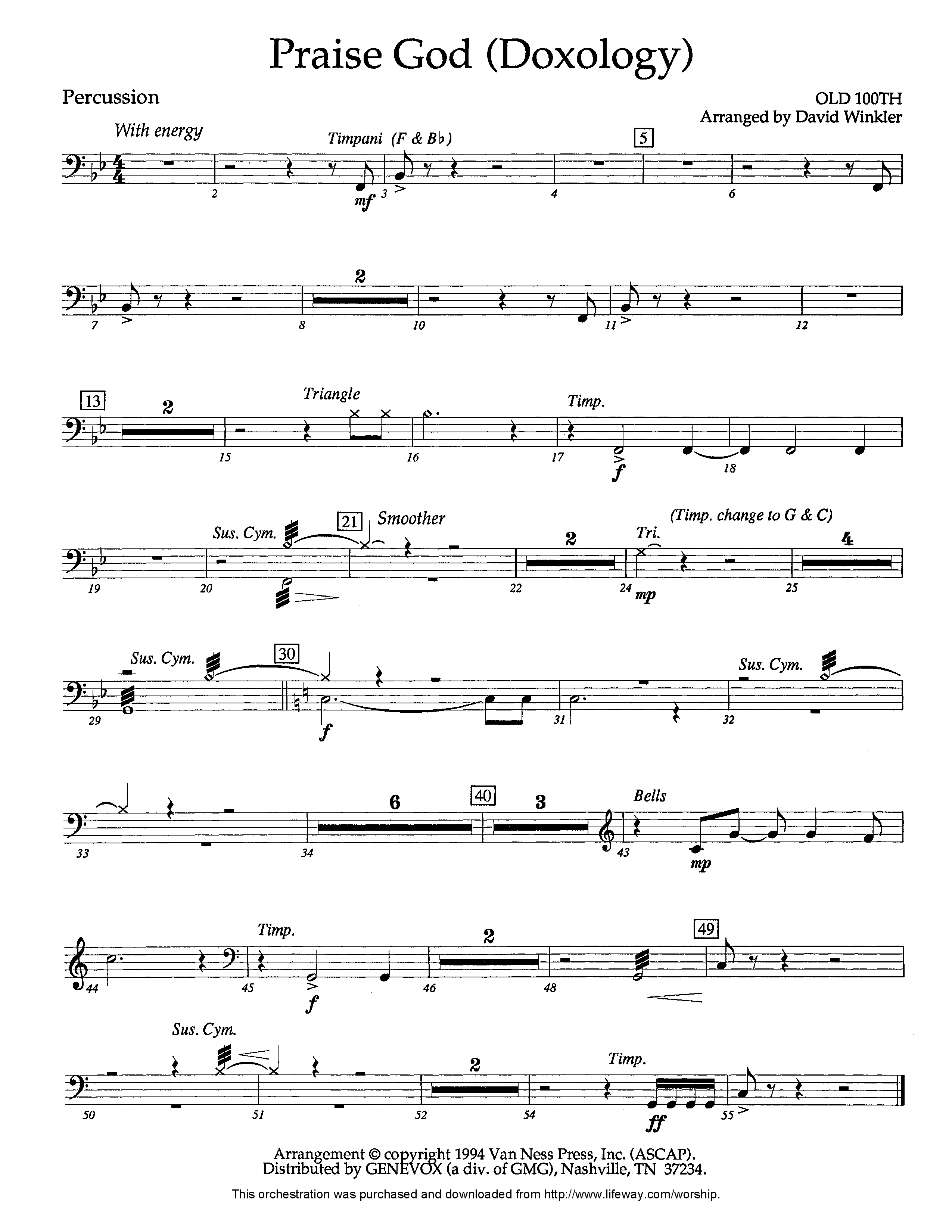 Praise God (Doxology) (Instrumental) Percussion (Lifeway Worship / Arr. David Winkler)