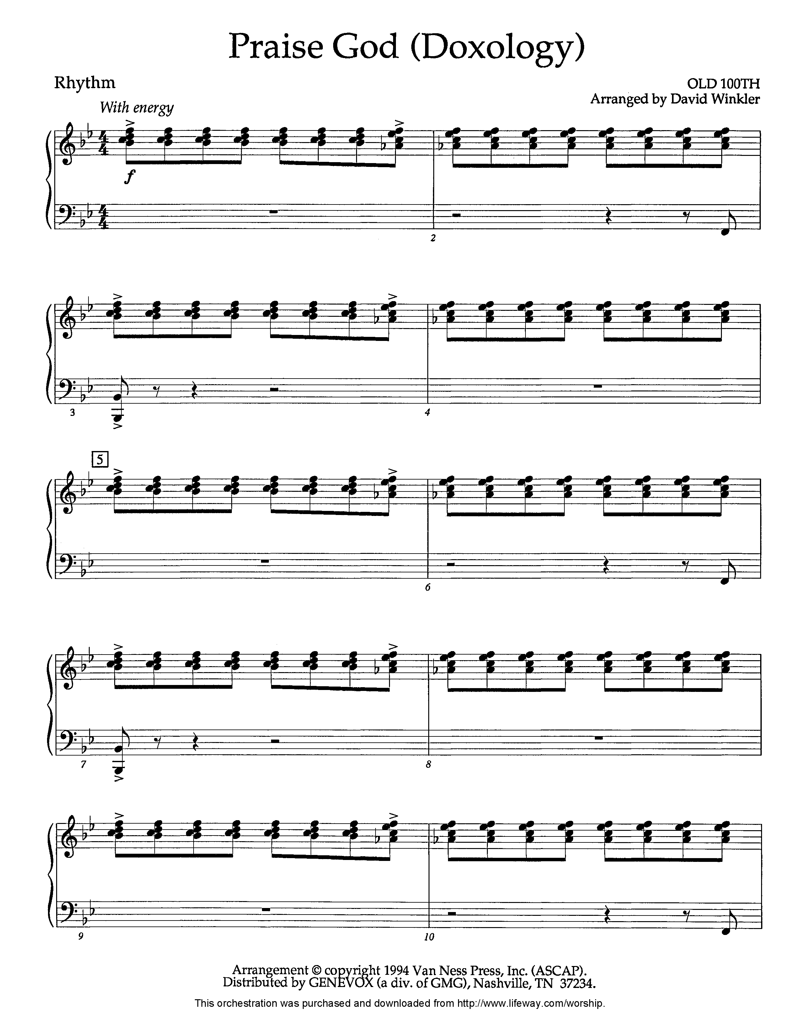 Praise God (Doxology) (Instrumental) Piano/Rhythm (Lifeway Worship / Arr. David Winkler)