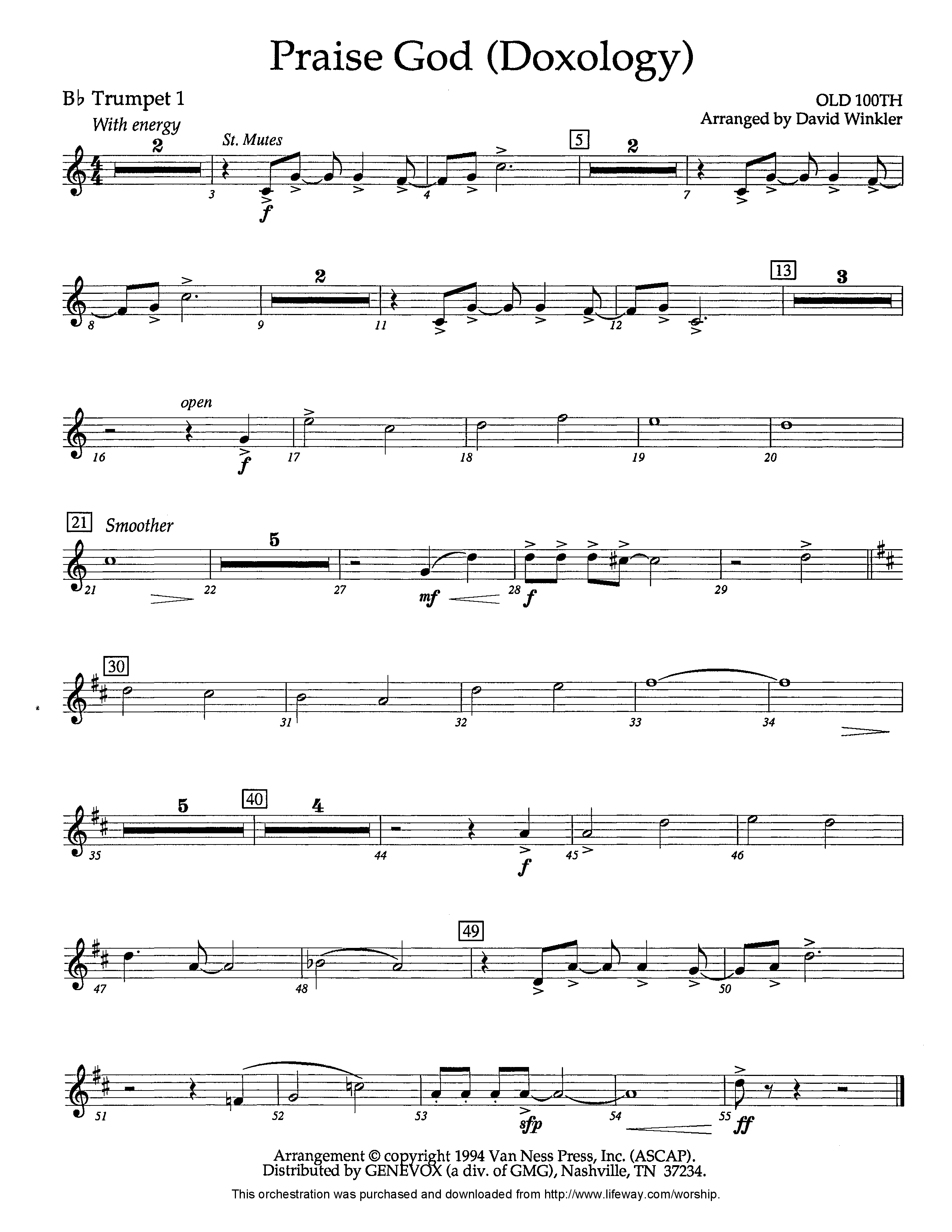 Praise God (Doxology) (Instrumental) Trumpet 1 (Lifeway Worship / Arr. David Winkler)