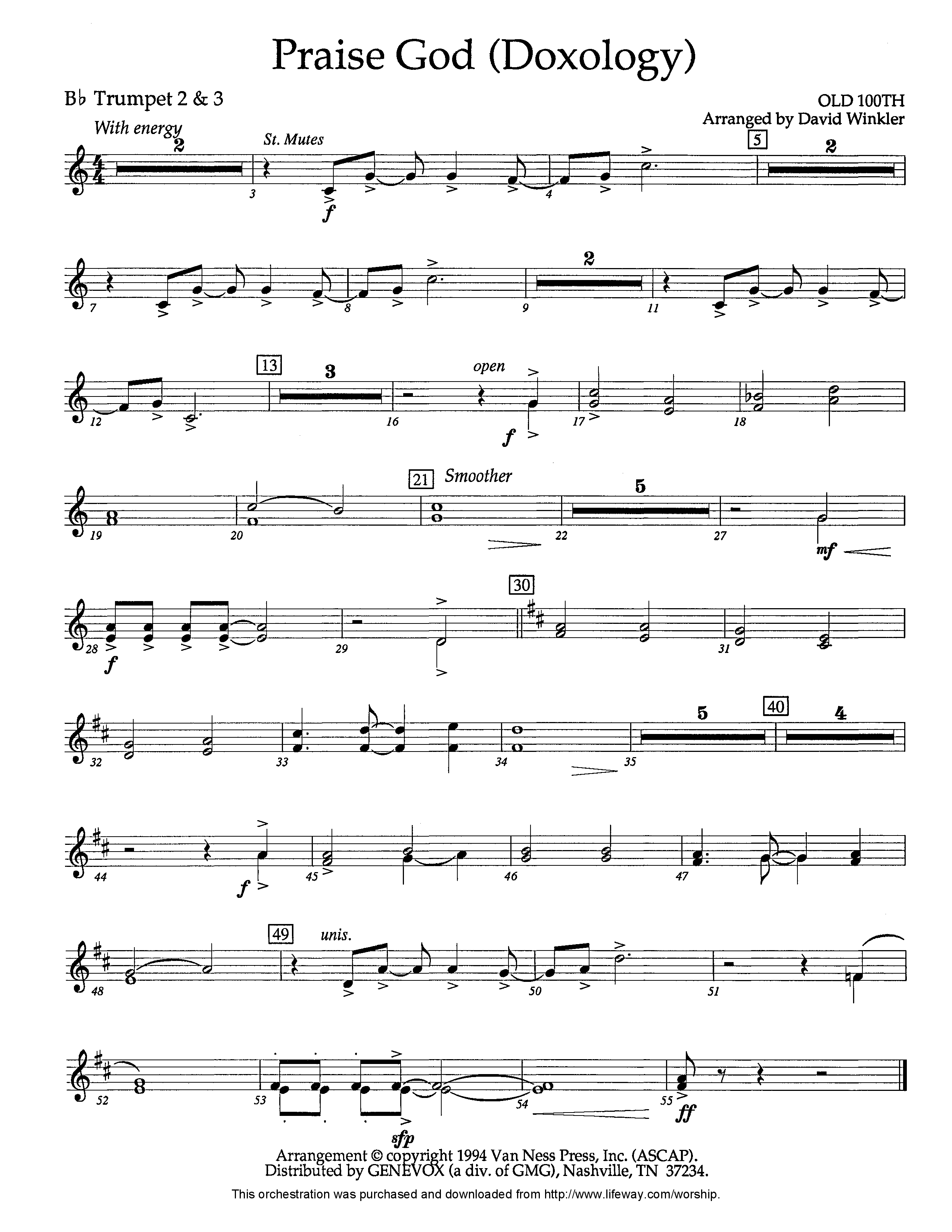 Praise God (Doxology) (Instrumental) Trumpet 2/3 (Lifeway Worship / Arr. David Winkler)