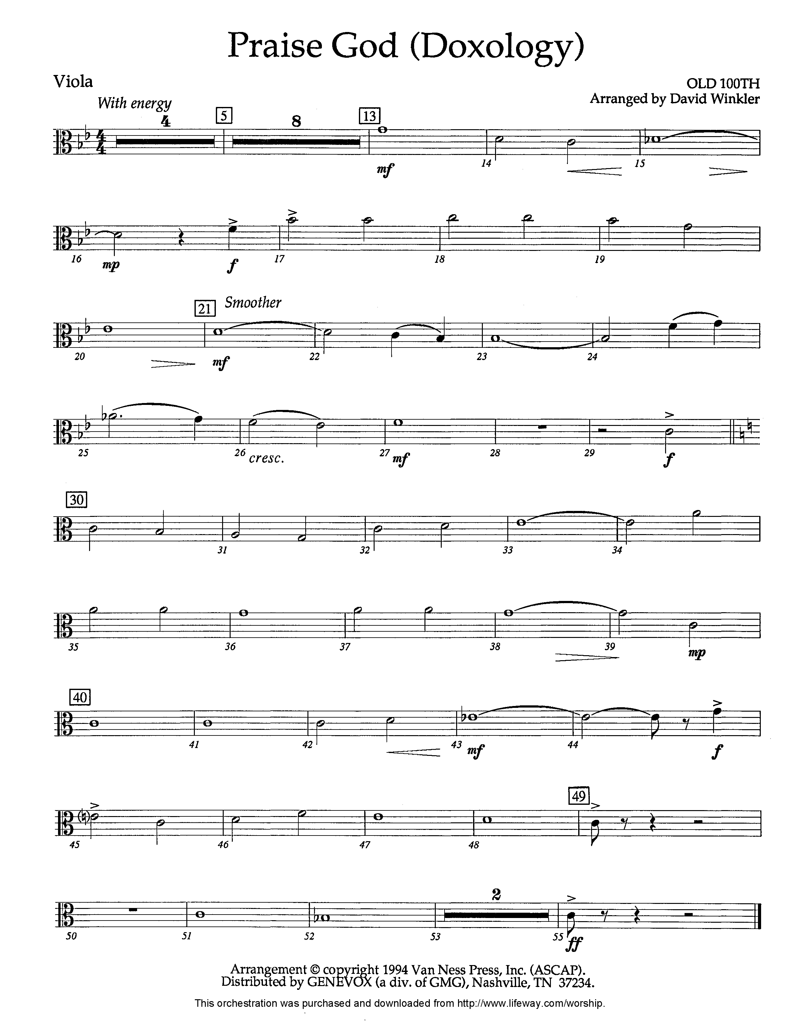 Praise God (Doxology) (Instrumental) Viola (Lifeway Worship / Arr. David Winkler)