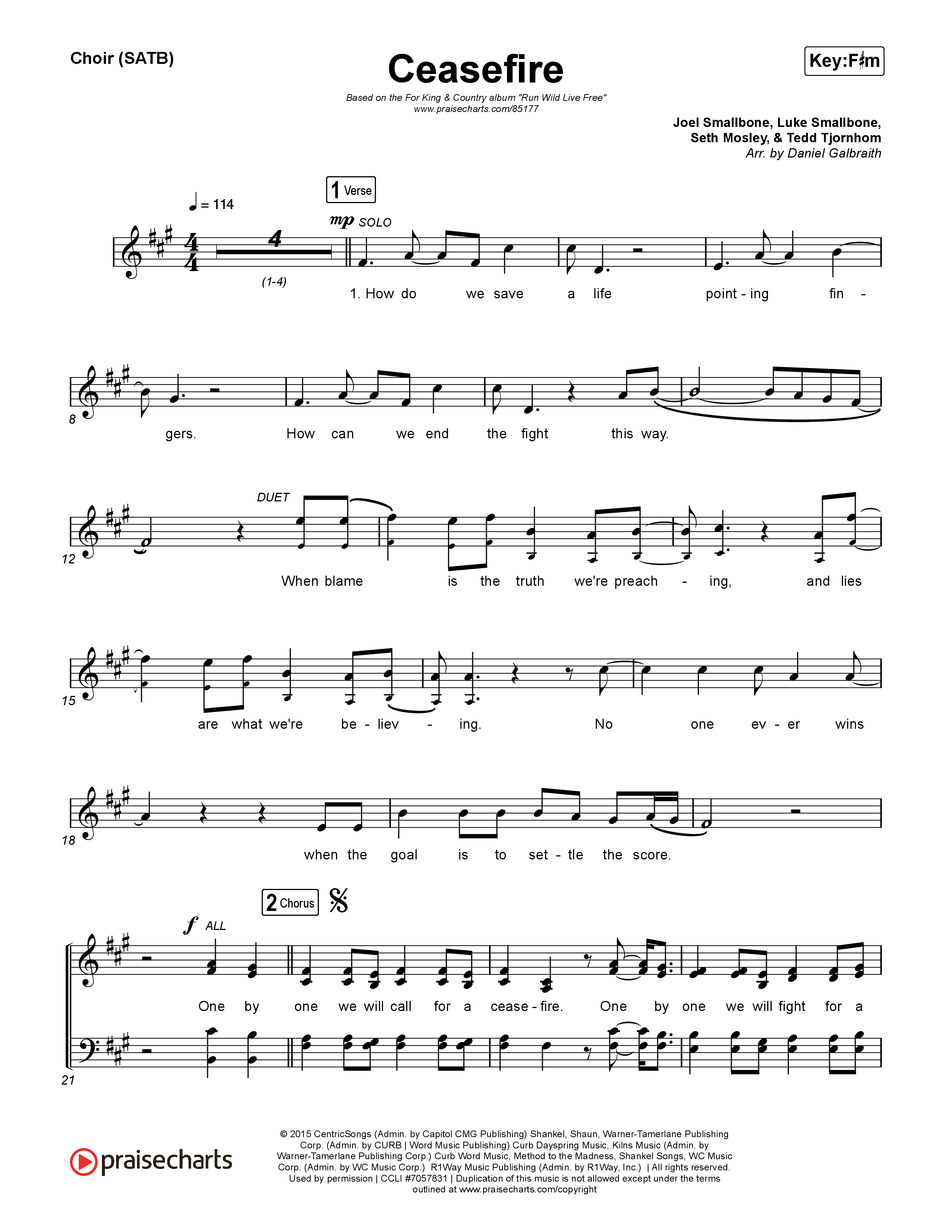 Ceasefire Vocal Sheet (SATB) (for KING & COUNTRY)
