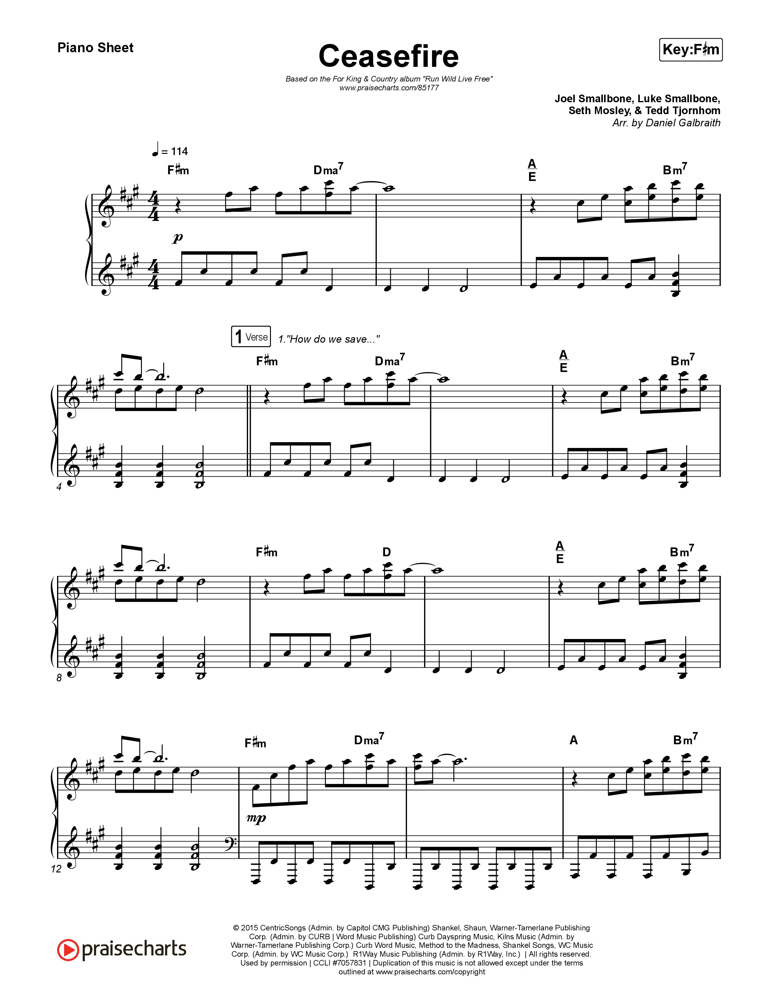 Ceasefire Piano Sheet (for KING & COUNTRY)