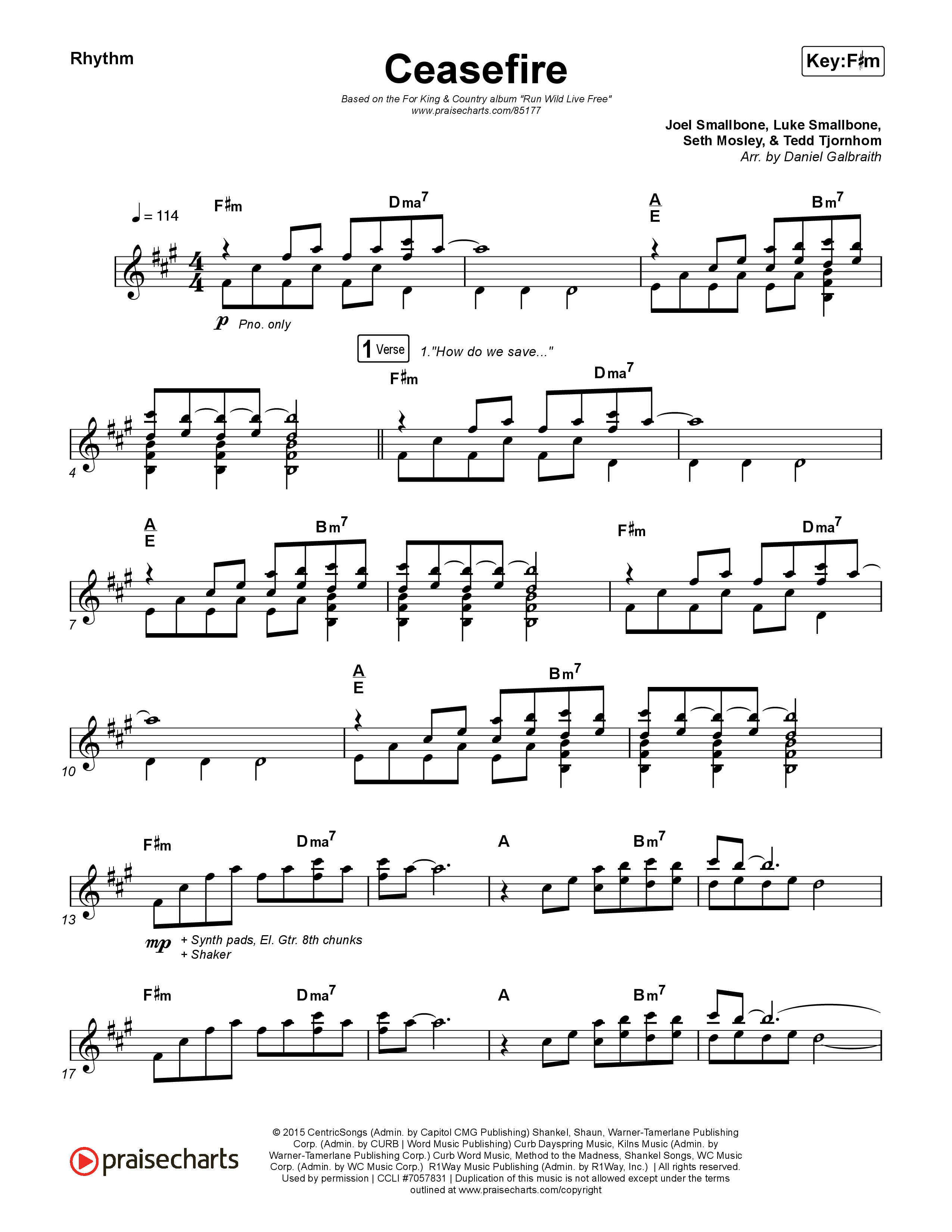 Ceasefire Rhythm Chart (for KING & COUNTRY)