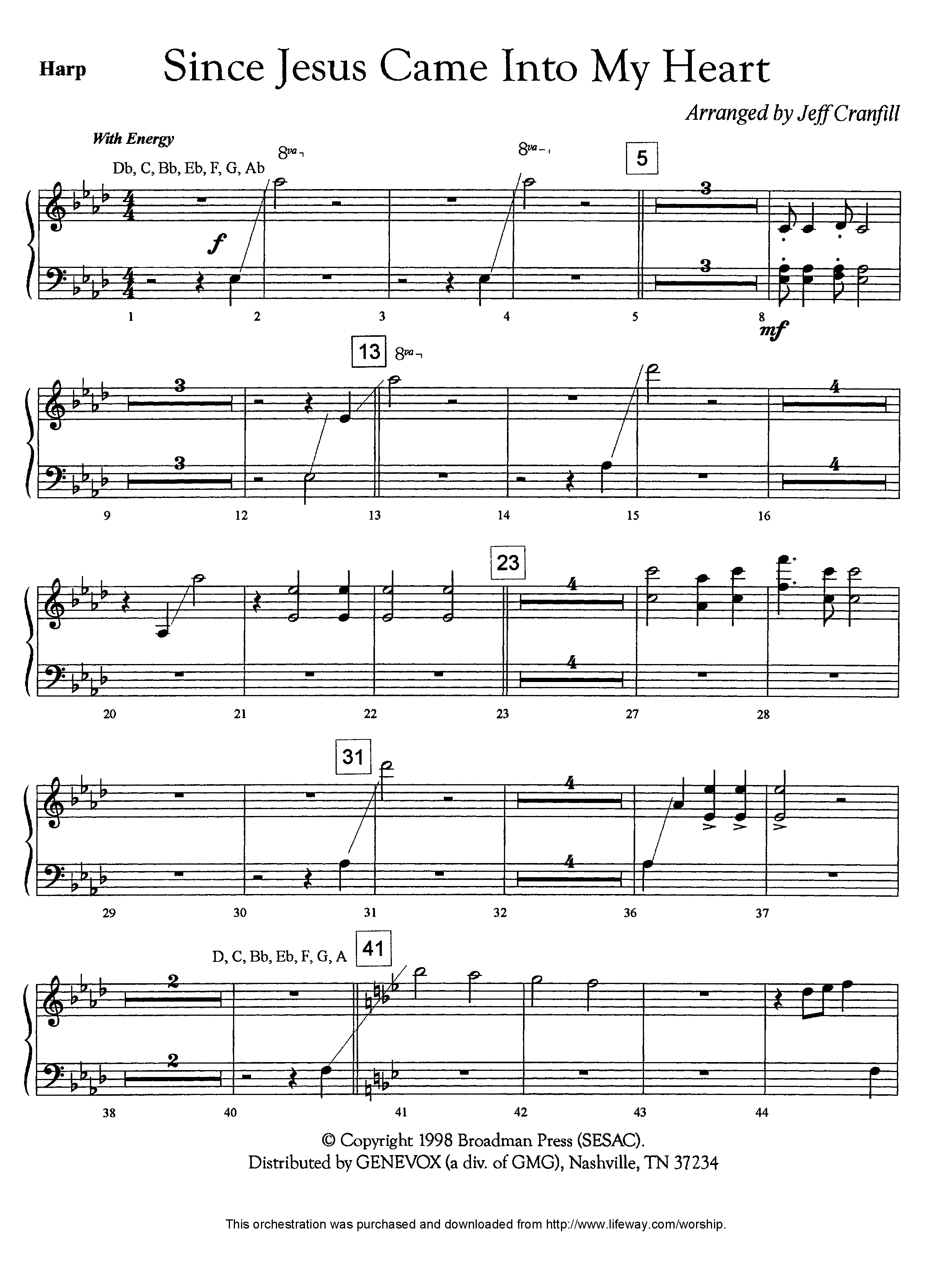 Since Jesus Came Into My Heart (Instrumental) Harp (Lifeway Worship / Arr. Jeff Cranfill)