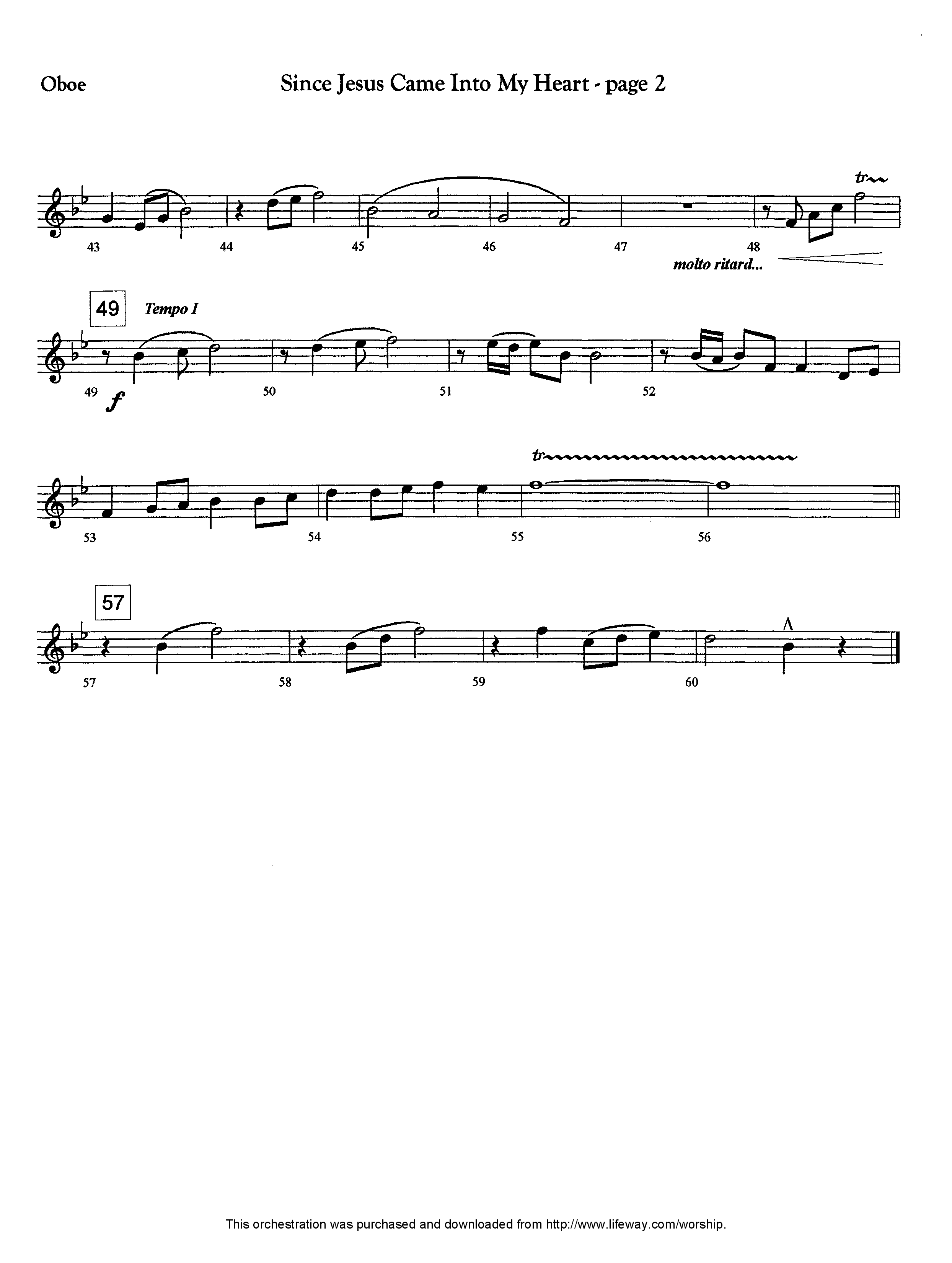 Since Jesus Came Into My Heart (Instrumental) Oboe (Lifeway Worship / Arr. Jeff Cranfill)