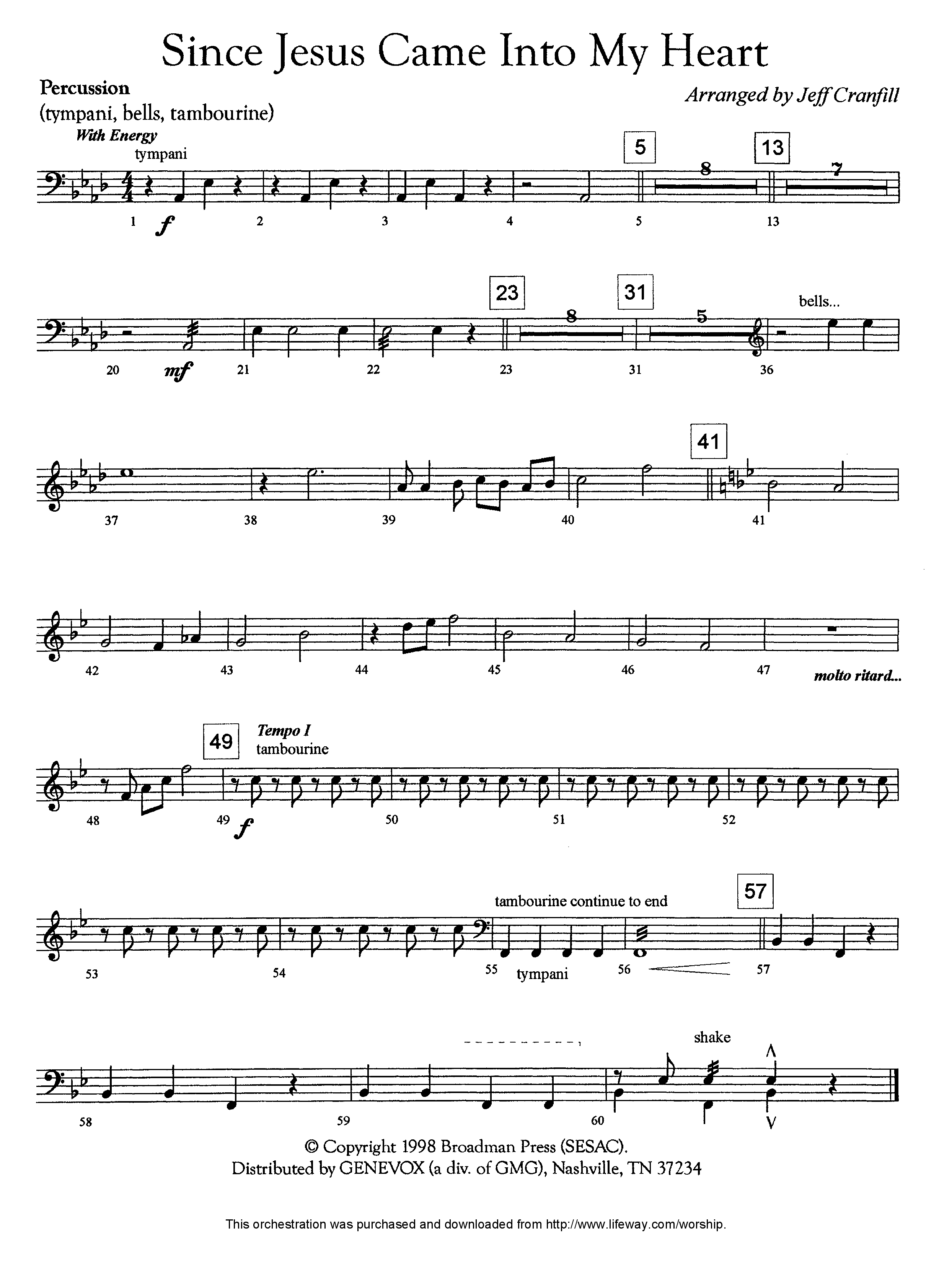 Since Jesus Came Into My Heart (Instrumental) Percussion (Lifeway Worship / Arr. Jeff Cranfill)