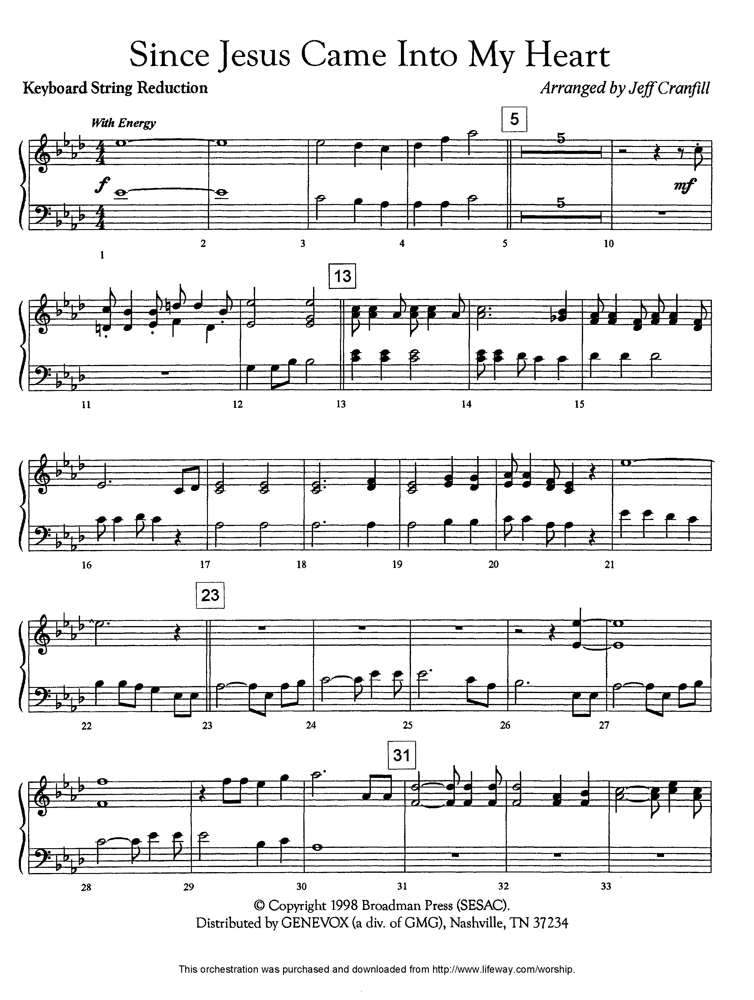 Since Jesus Came Into My Heart (Instrumental) String Reduction (Lifeway Worship / Arr. Jeff Cranfill)