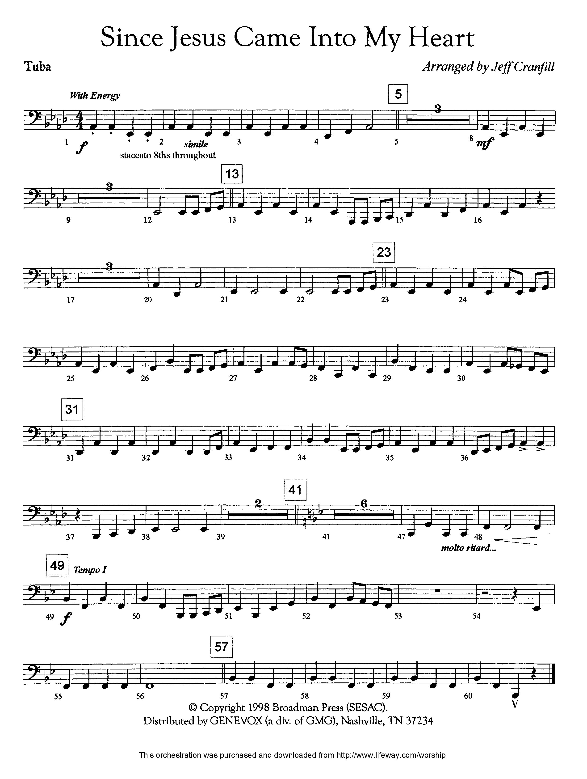 Since Jesus Came Into My Heart (Instrumental) Tuba (Lifeway Worship / Arr. Jeff Cranfill)