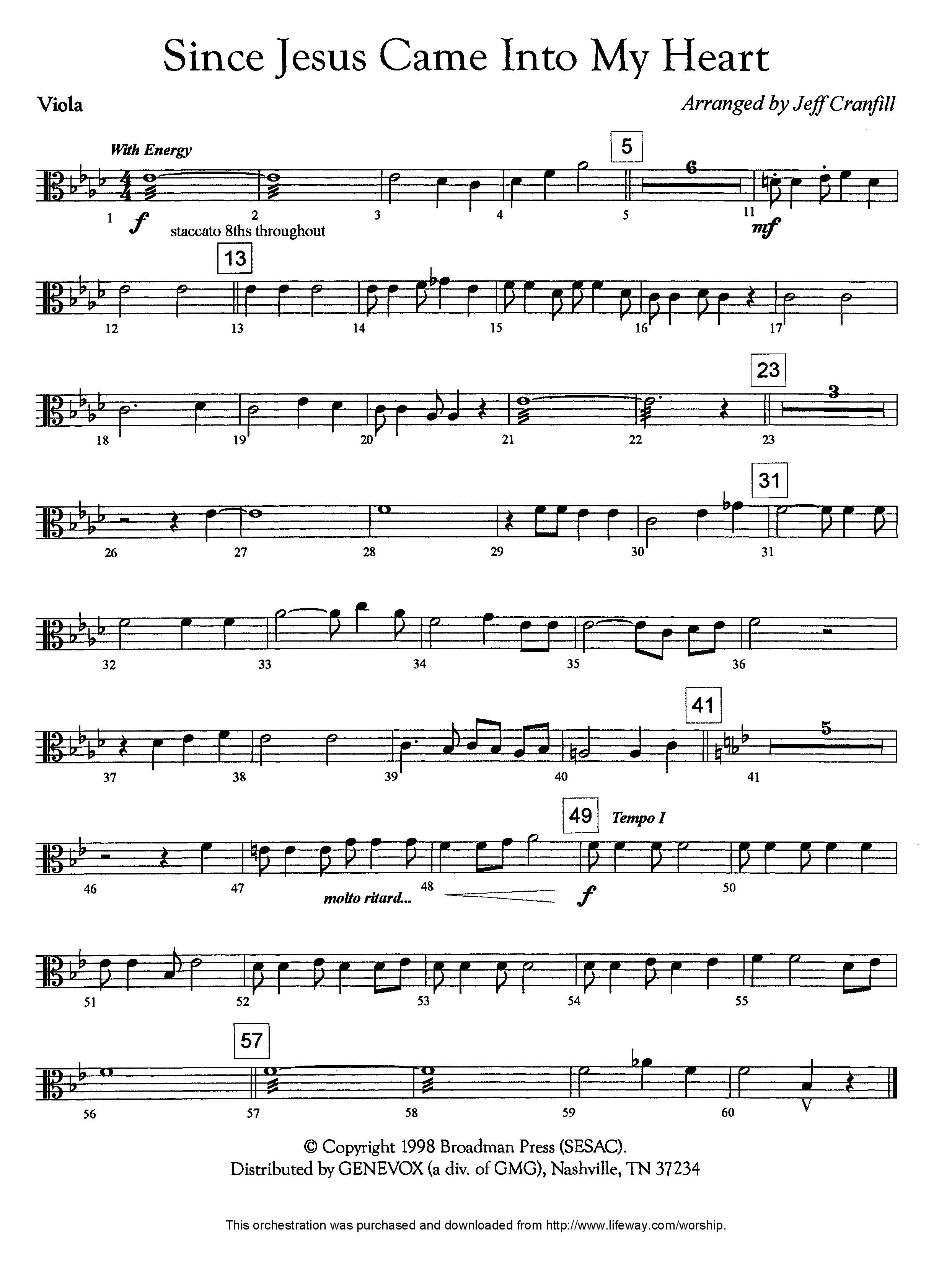 Since Jesus Came Into My Heart (Instrumental) Viola (Lifeway Worship / Arr. Jeff Cranfill)