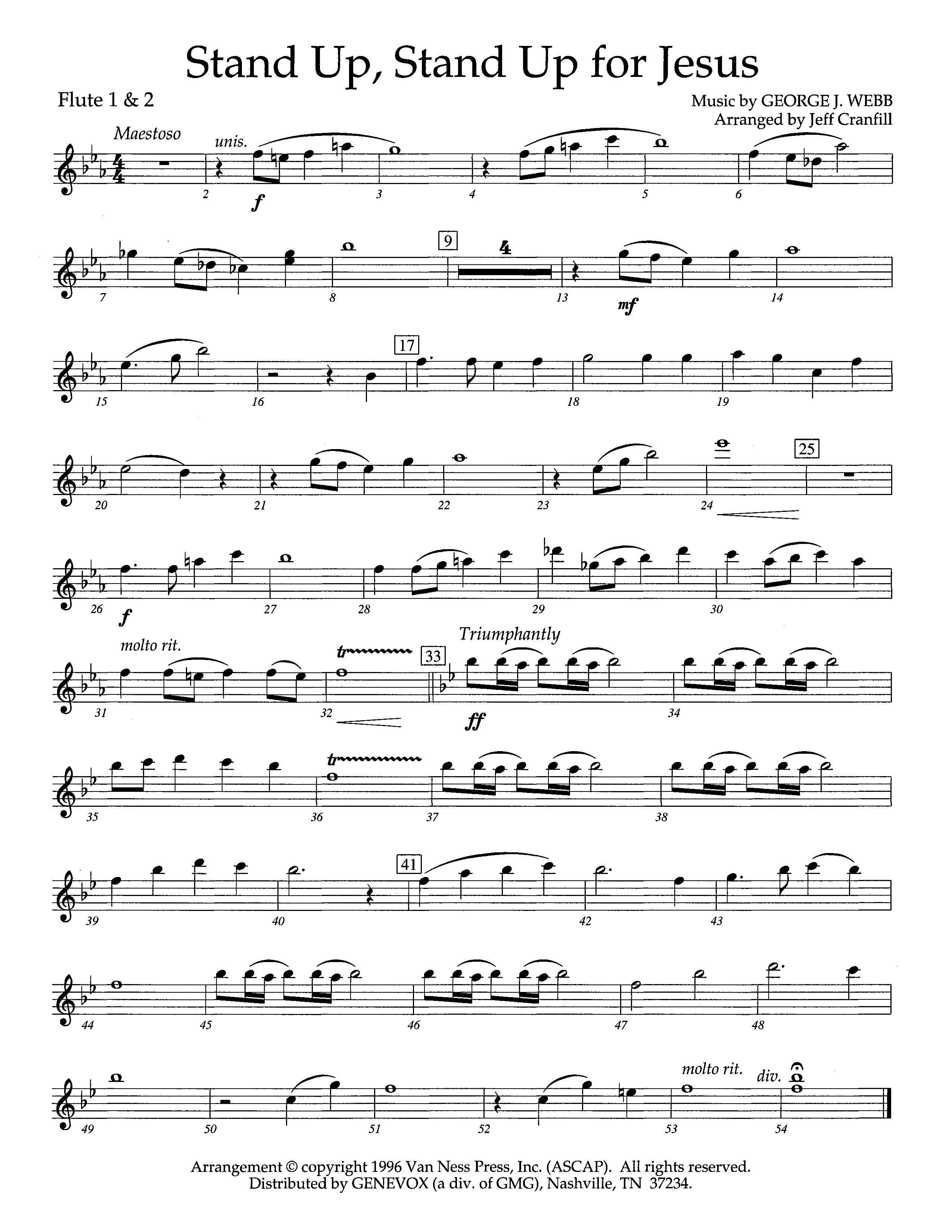 Stand Up Stand Up For Jesus (Instrumental) Flute 1/2 (Lifeway Worship / Arr. Jeff Cranfill)