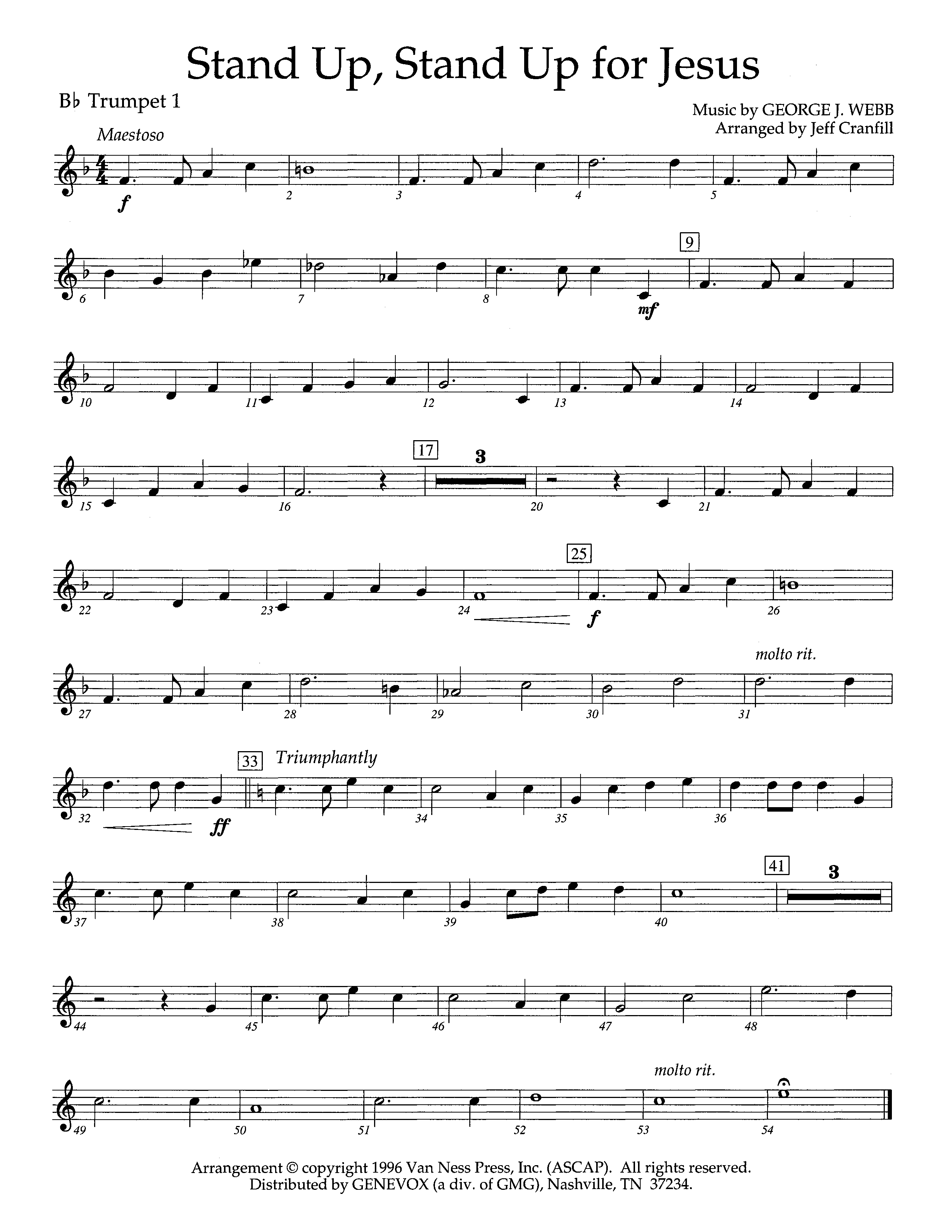 Stand Up Stand Up For Jesus (Instrumental) Trumpet 1 (Lifeway Worship / Arr. Jeff Cranfill)