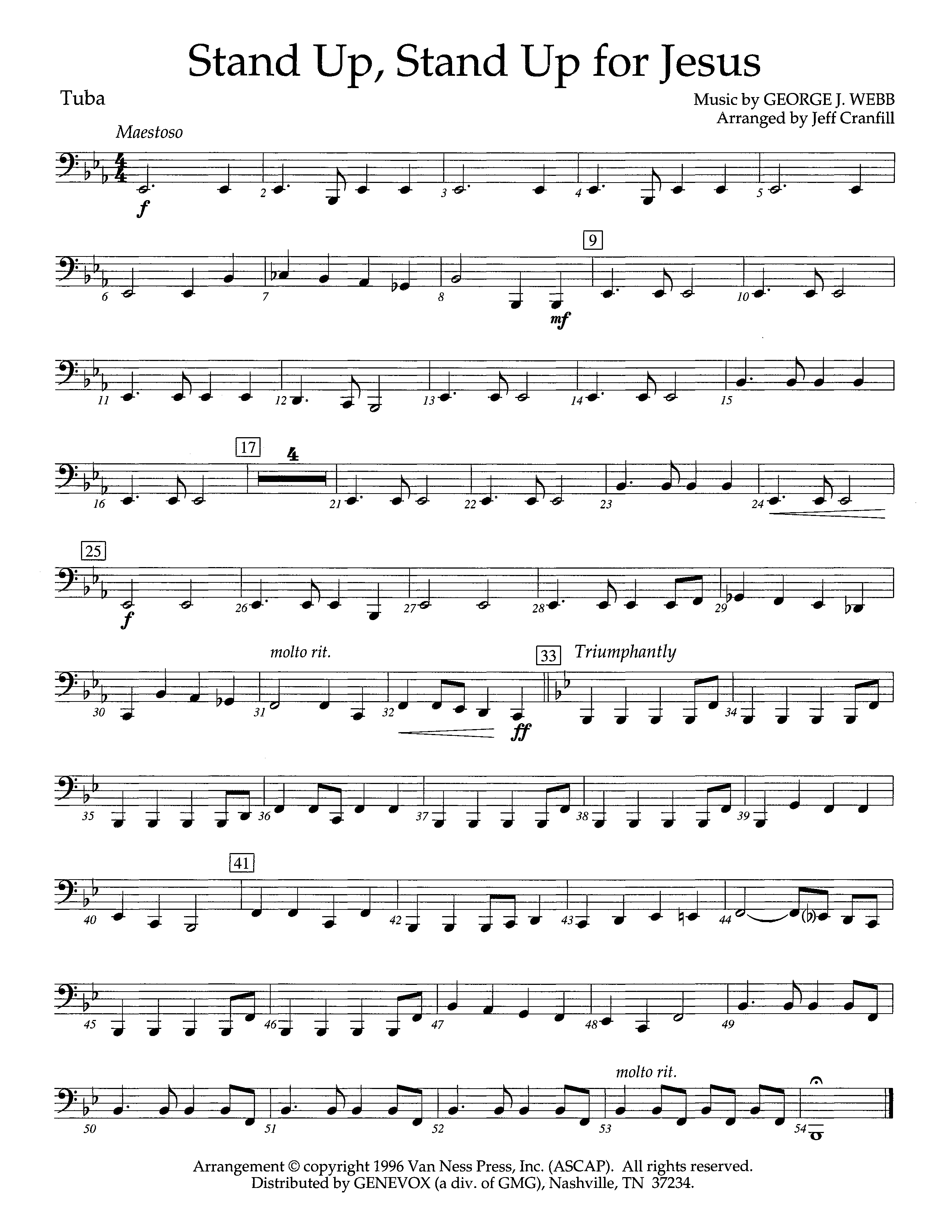 Stand Up Stand Up For Jesus (Instrumental) Tuba (Lifeway Worship / Arr. Jeff Cranfill)