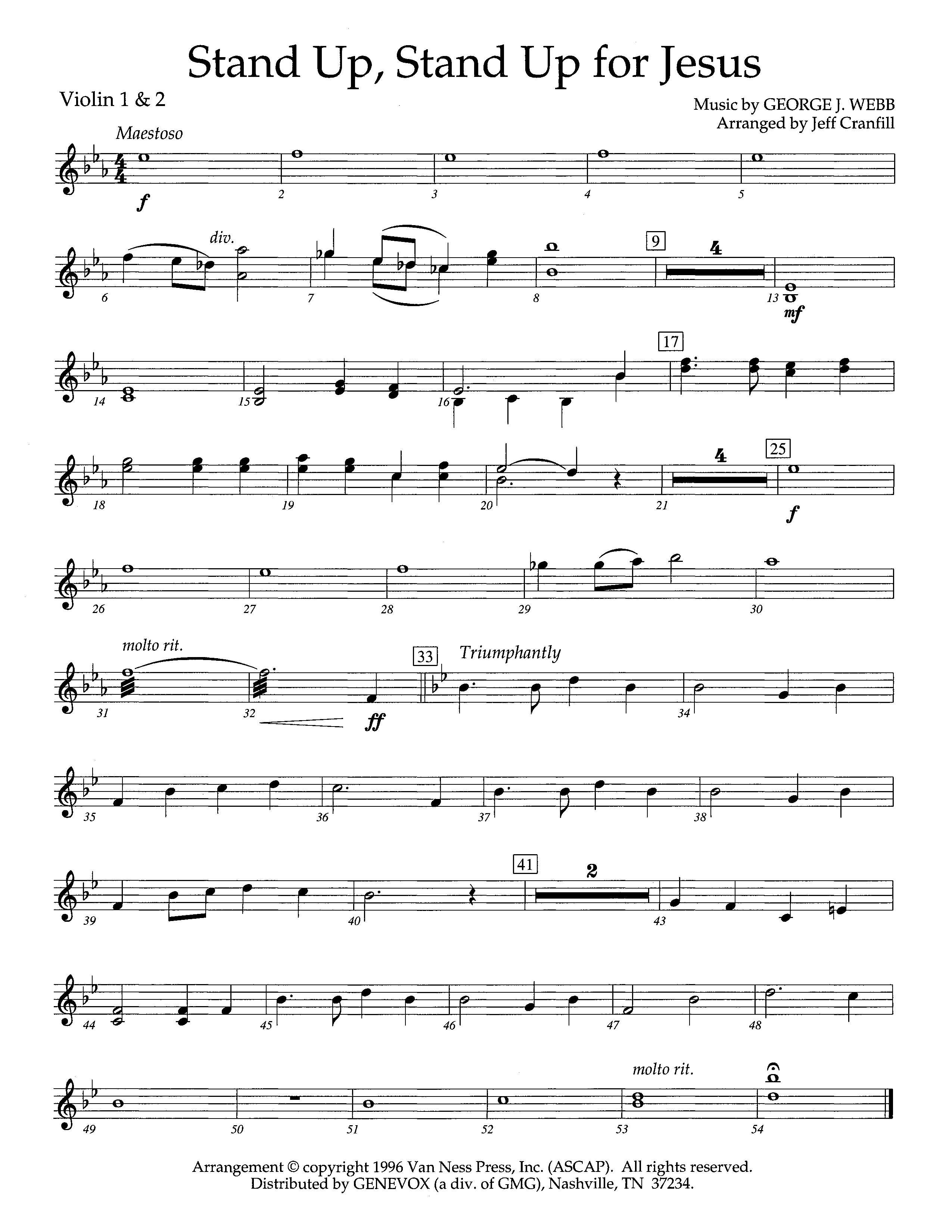 Stand Up Stand Up For Jesus (Instrumental) Violin 1/2 (Lifeway Worship / Arr. Jeff Cranfill)