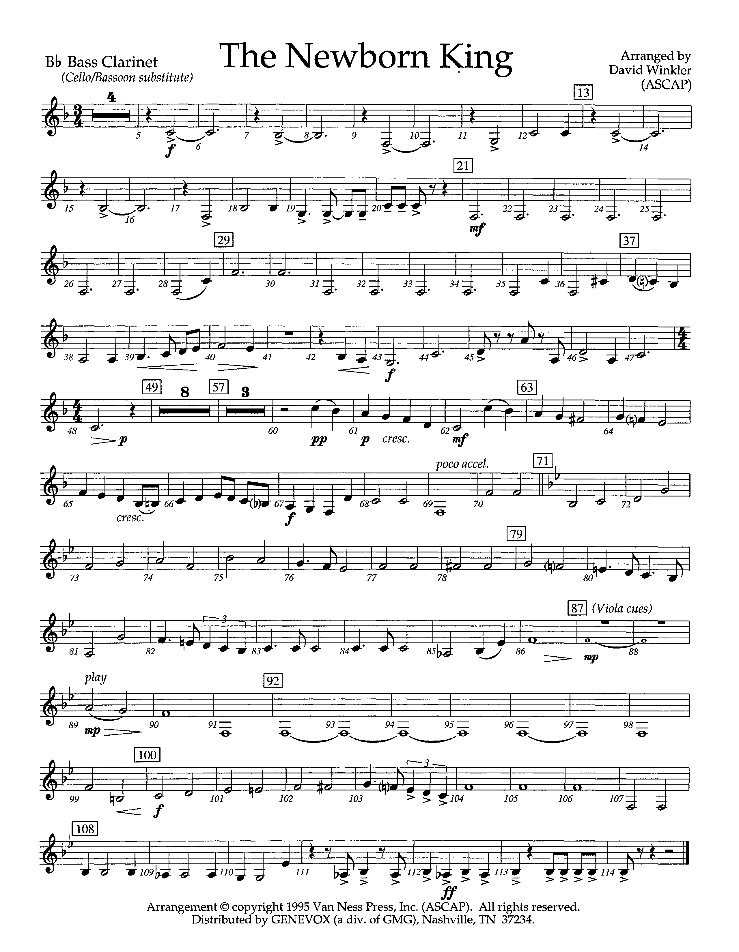 The Newborn King (Instrumental) Bass Clarinet (Lifeway Worship / Arr. David Winkler)