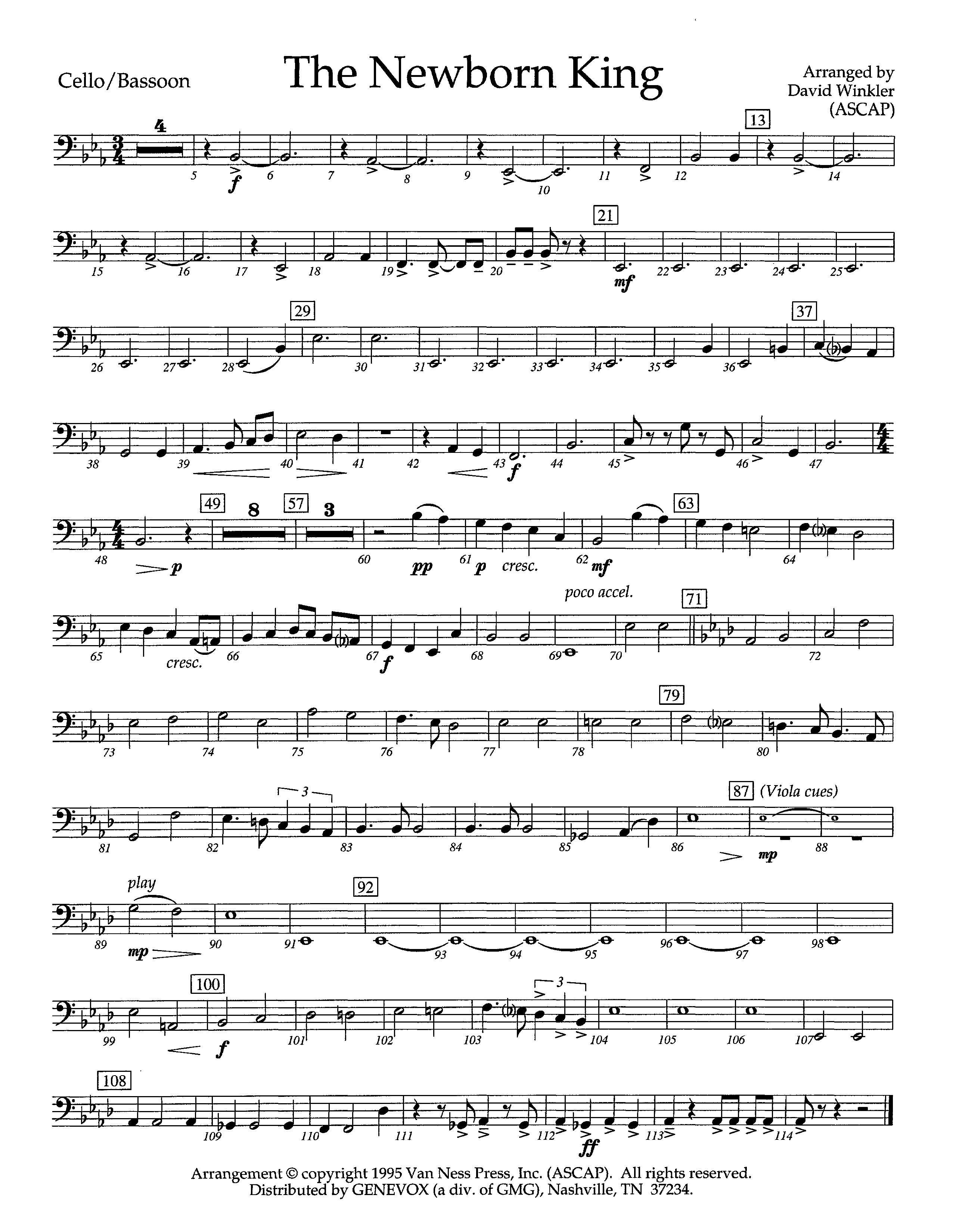 The Newborn King (Instrumental) Cello (Lifeway Worship / Arr. David Winkler)