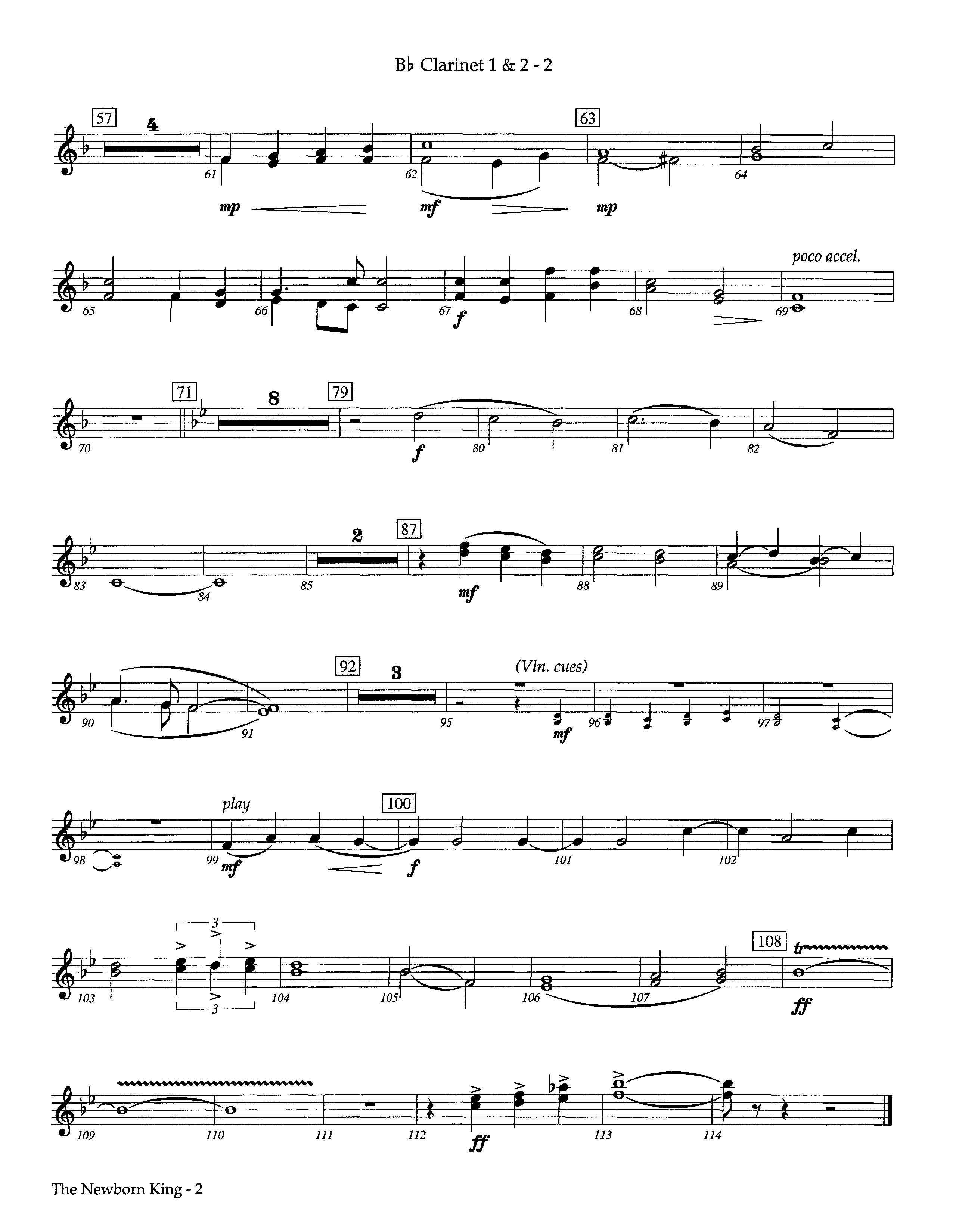 The Newborn King (Instrumental) Clarinet 1/2 (Lifeway Worship / Arr. David Winkler)