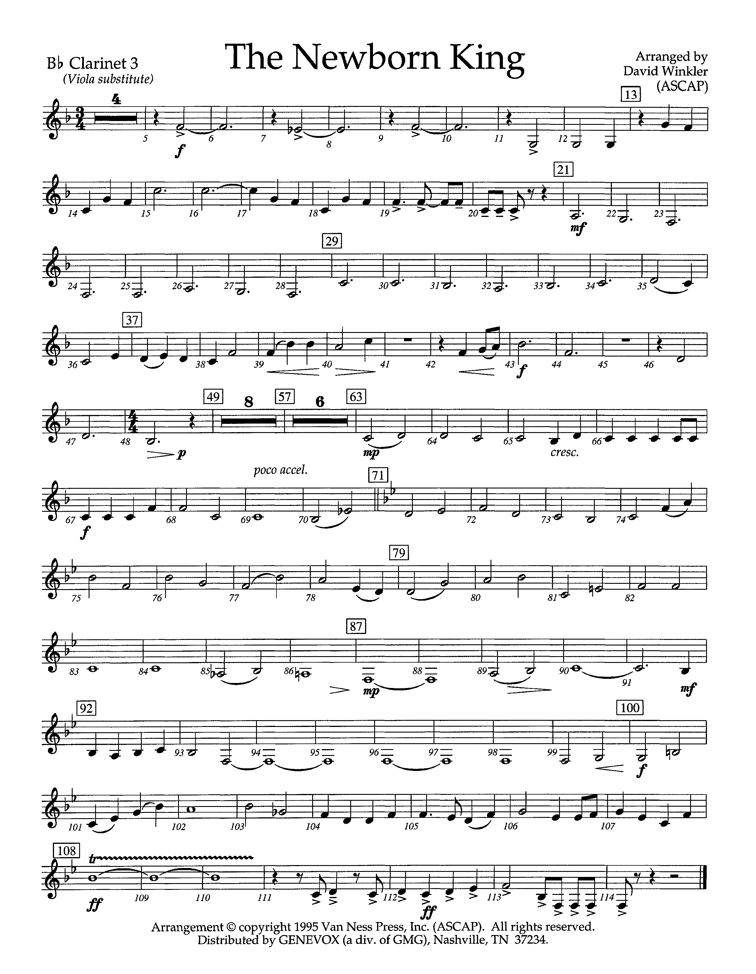 The Newborn King (Instrumental) Clarinet 3 (Lifeway Worship / Arr. David Winkler)